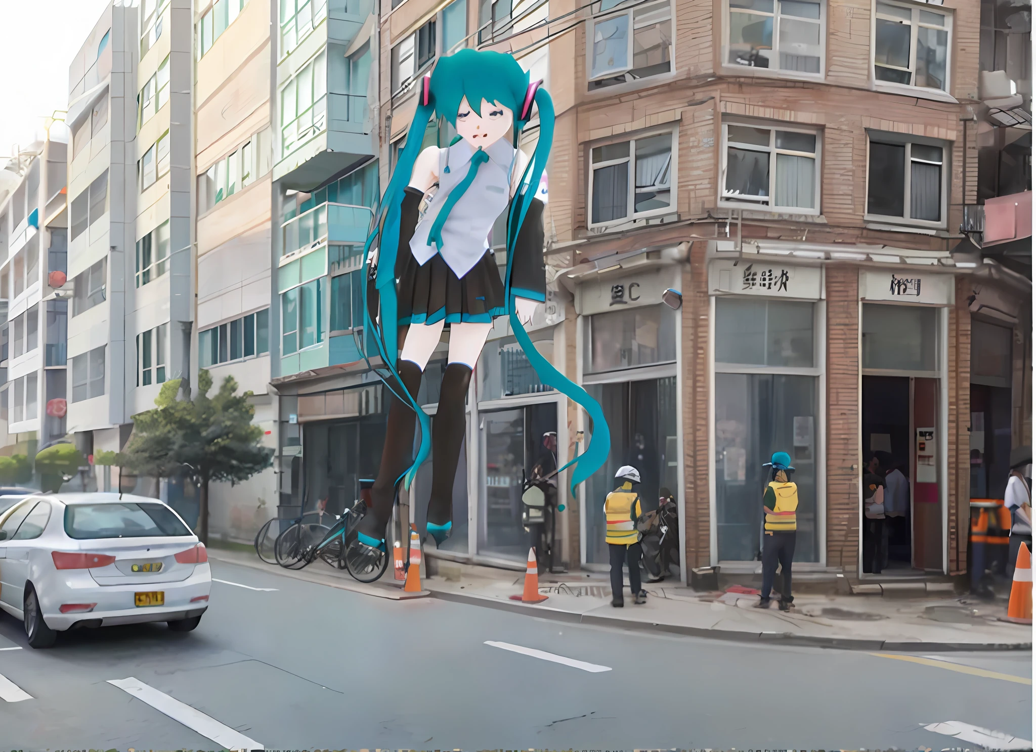 Hatsune Miku, Tokyo Anime Scene, In the City Streets, Anime CGI Style, Real,