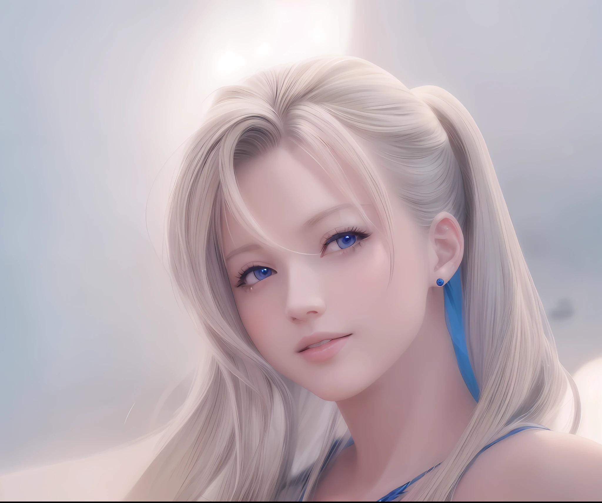 blond woman with long hair and blue dress posing for a picture, realistic anime artstyle, photorealistic anime girl render, smooth anime cg art, anime realism style, realistic artstyle, realistic young anime girl, gorgeous digital painting, realistic anime 3 d style, beautiful anime portrait, realistic anime art style, closeup character portrait, 3 d anime realistic, anime style portrait