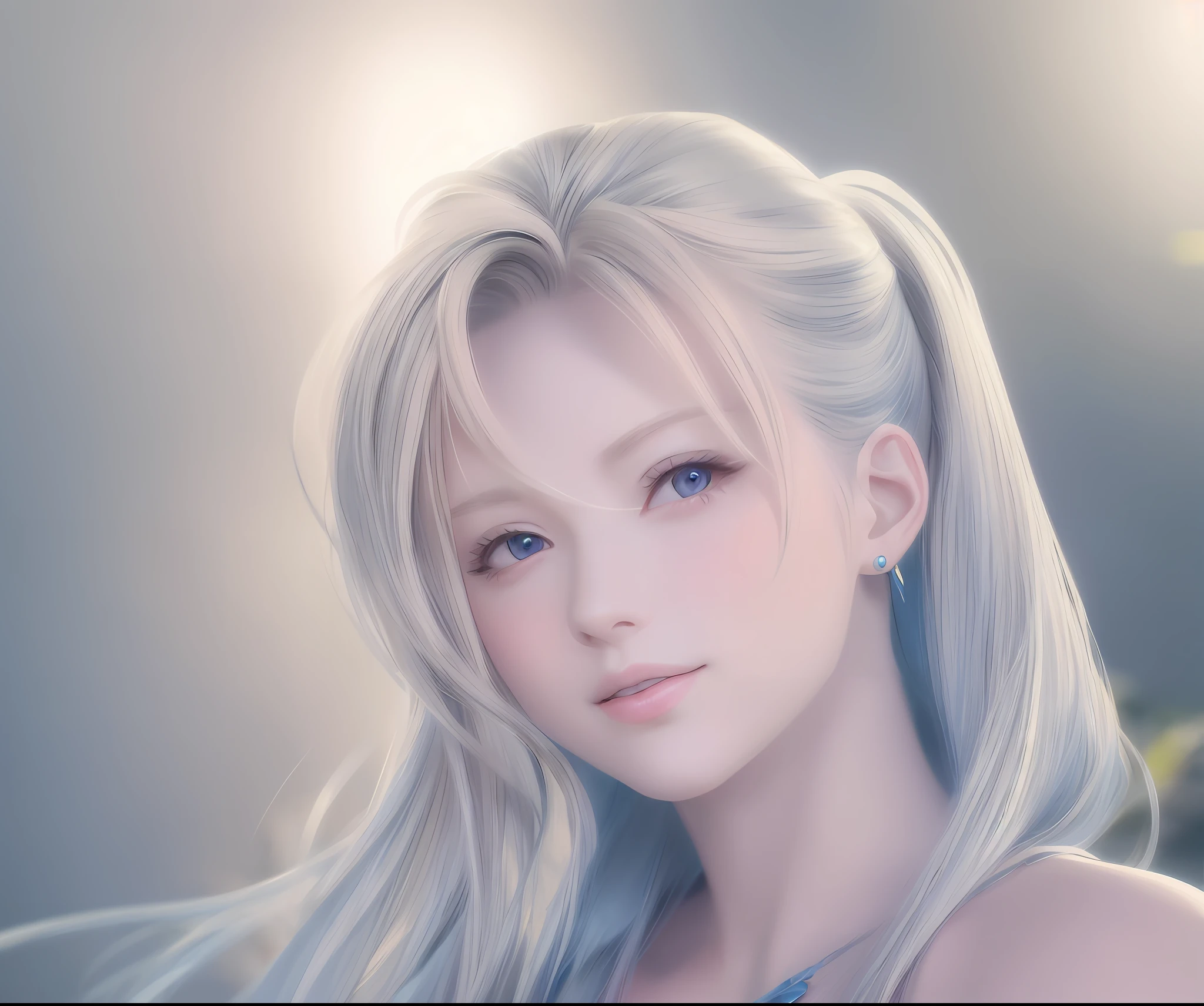 blond woman with long hair and blue dress posing for a picture, realistic anime artstyle, photorealistic anime girl render, smooth anime cg art, anime realism style, realistic artstyle, realistic young anime girl, gorgeous digital painting, realistic anime 3 d style, beautiful anime portrait, realistic anime art style, closeup character portrait, 3 d anime realistic, anime style portrait