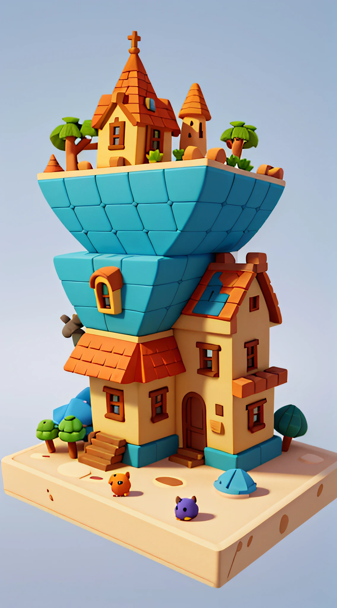 Cartoon style, polygon, game architecture design, fantasy, beautiful house, Desert architecture, small animals, casual game style, creative, best detail, 3d, Blender, Masterpiece, best quality, cartoon rendering, 8K
