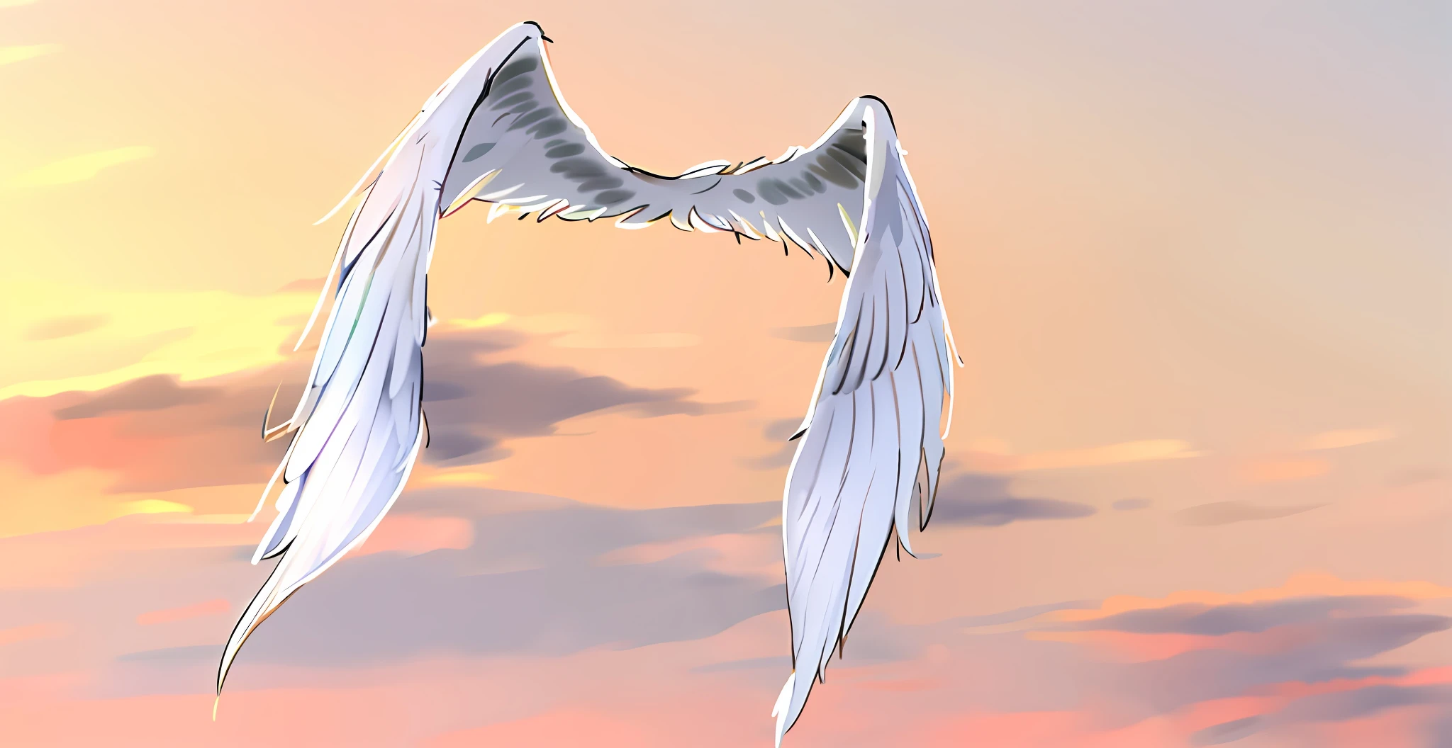 Draw a pair of white wings, science fiction, white wings, feathers piece by piece, small white feathers piece by piece,