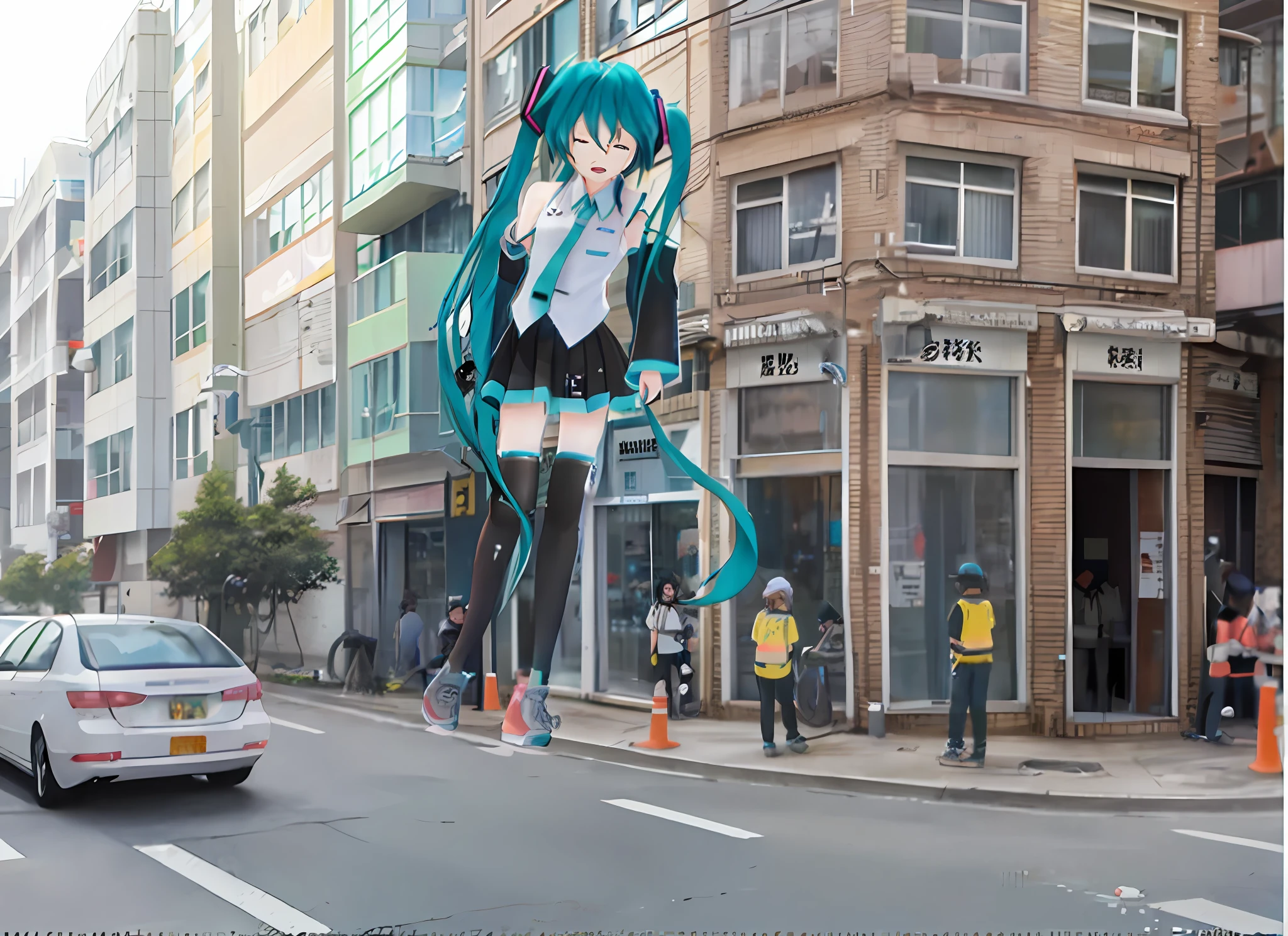 Hatsune Miku, Tokyo Anime Scene, In the City Streets, Anime CGI Style, Real,