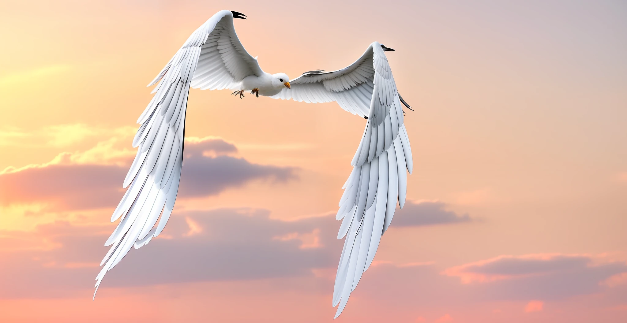 There is a bird flying in the sky, with wings, angel wings, infinite angel wings, epic angel wings, majestic wings, big white glowing wings, beautiful angel wings, ethereal wings, with wings, outstretched wings, open wings, feathered wings, angel wings, white wings, beautiful wings, open wings, no background
