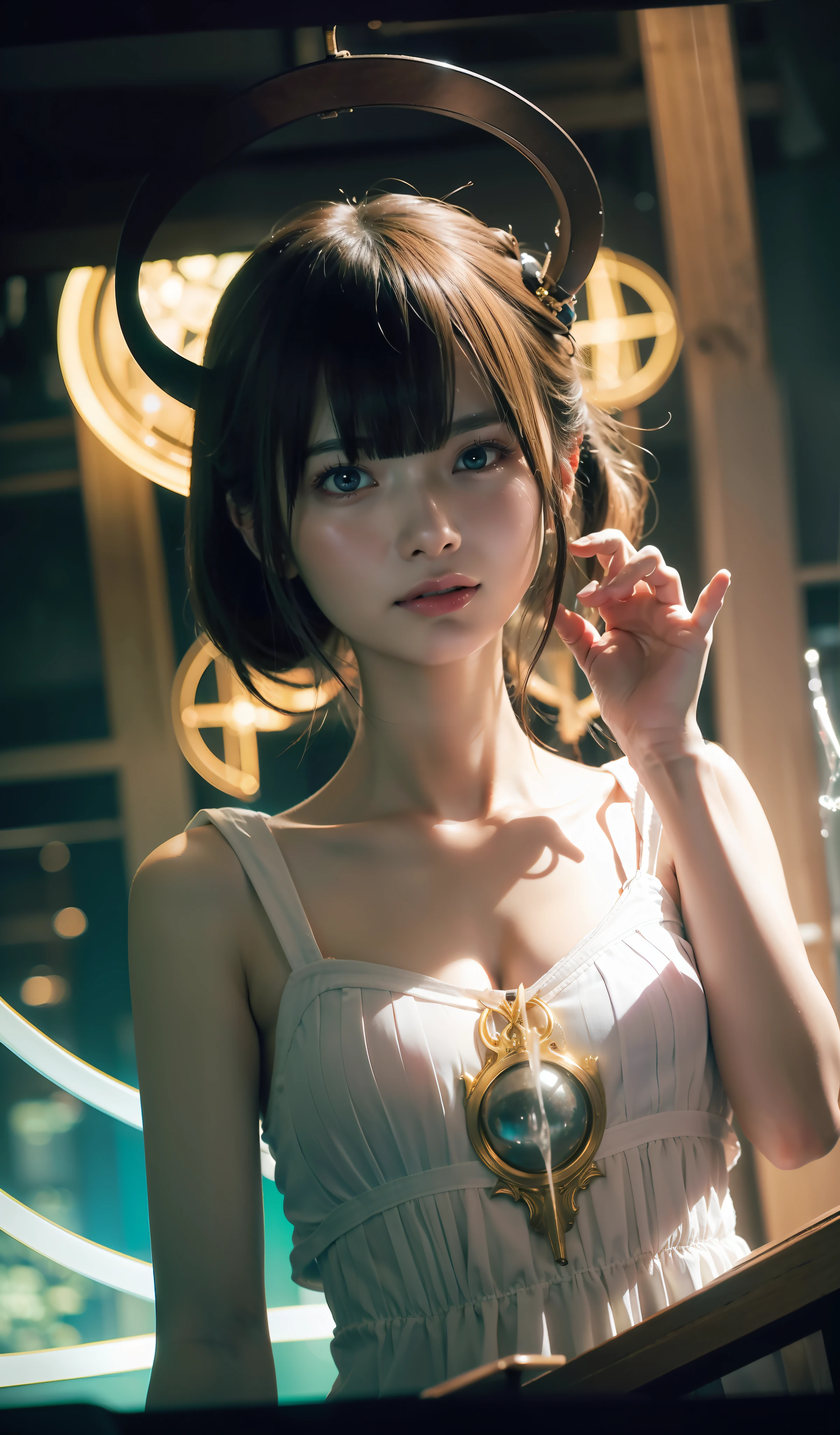 Masterpiece, high resolution, anime style beautiful girl, being in a dirty beaker, immersed in liquid, homunculus, magic circle, small room with phosphorescent flash, perfect beautiful girl, no clothes, luminous from within, staring at the viewer, laughter, 3d rendering, perspective, amazing anime illustration, impressive lighting, fantastic, dangerous, monstrous