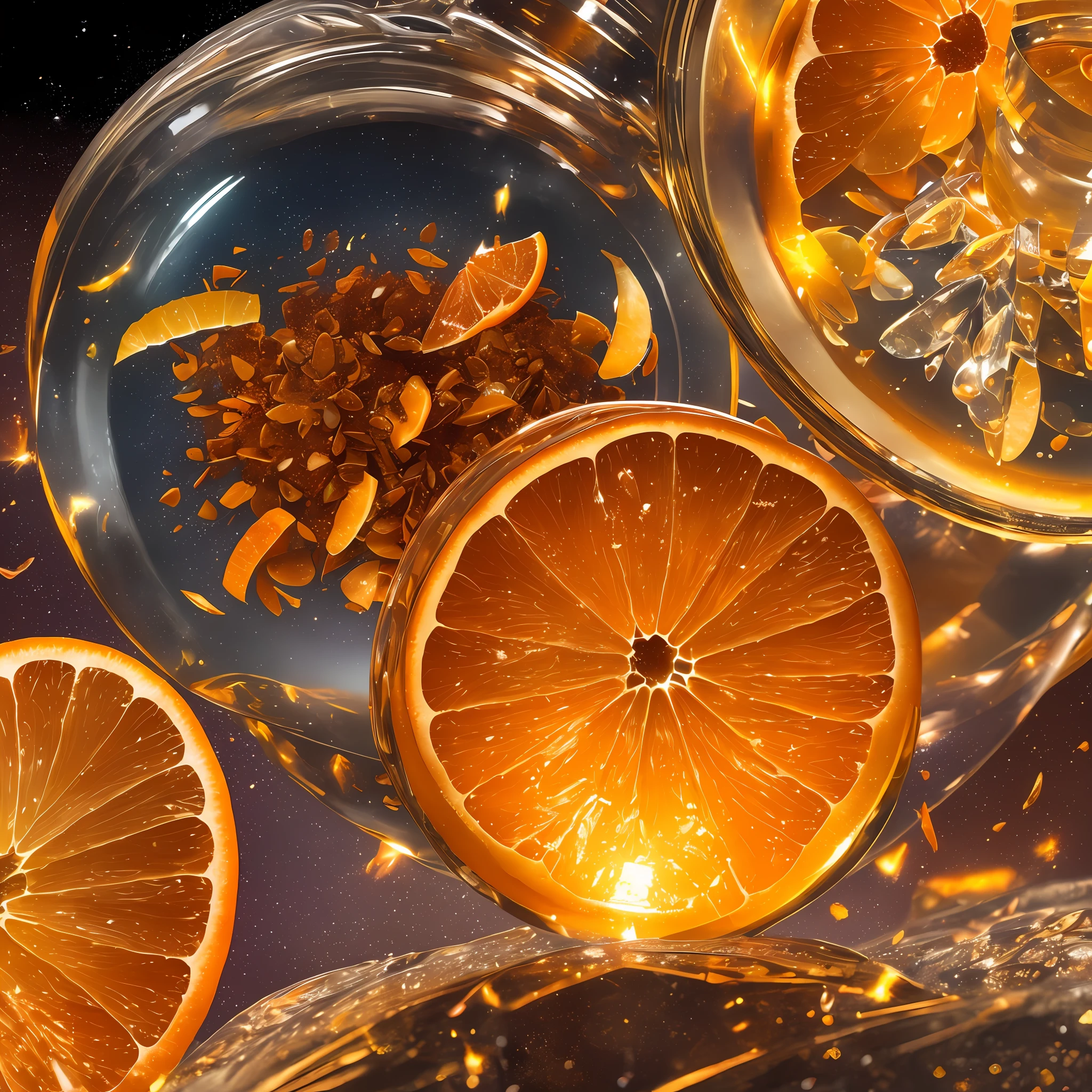 Computer, Extensive landscape ultrasound photography (general view, which shows a glass glass, glass bottle, inside, gerbera, orange, slices, cinnamon, ), bottle, gerbera (detailed description of the bottle, gerbera, orange slices, ), glass, (detailed description), inside the glass dew (ultradetail), orange gerbera, orange slices (detailed), morning sky, rays of the sun, (detail), bottle, reflection of dawn (1: 3), fireflies (1: 3), (ultradetailed description of appearance), bottle,  candle (crystals: 1.2), BREAK production art, (warm light source: 1.2), (Firefly: 1.2), orange, yellow, fire particles, colors, complex details, volumetric lighting, realistic fantasy BREAK (masterpiece: 1.2), reflection, (best quality), 4k, ultra detailed, (dynamic composition: 1.4), high detailed, colorful details, (warm colors: 1.2), (luminous lighting, atmospheric lighting), warm, light, magical, explosion, --auto --s2