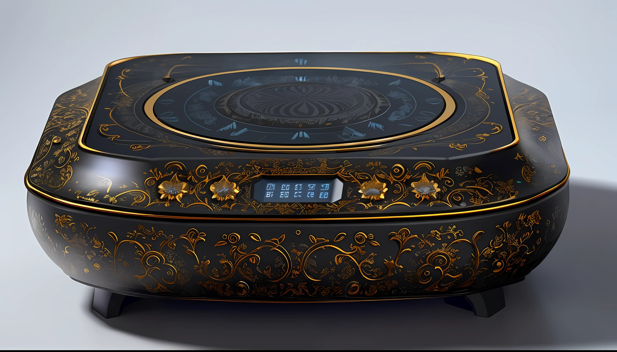 Electronic tea stove, (black porcelain, Gzhel, rococo: 1.0)