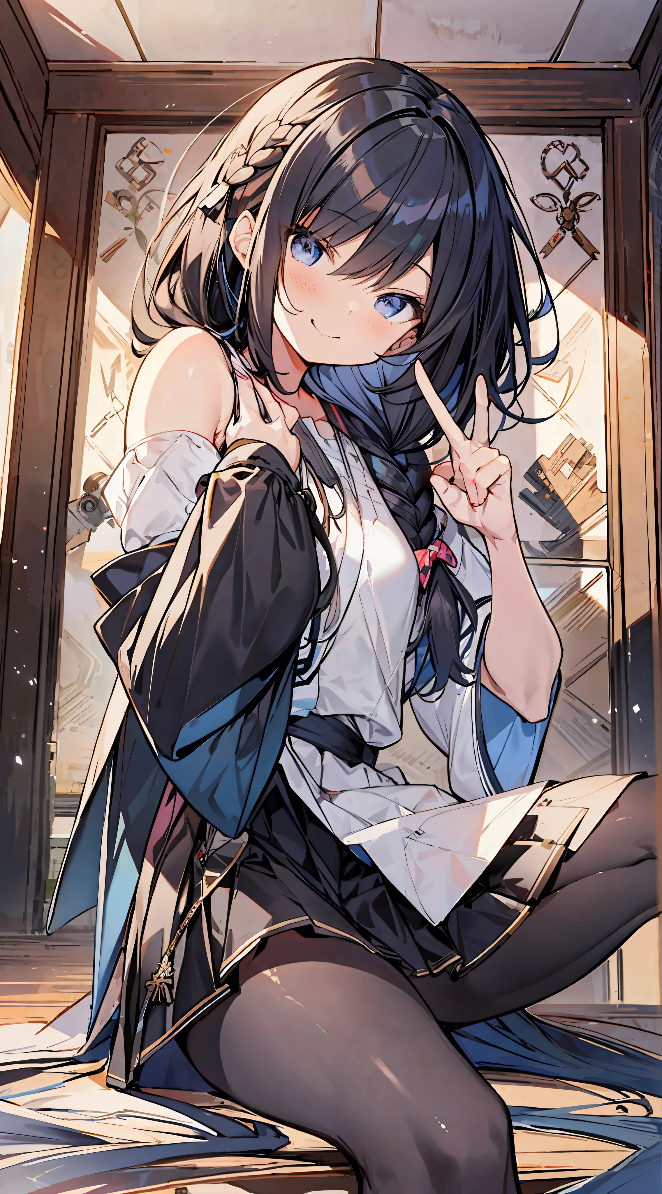 anime girl sitting on the floor with her hand up, extremely detailed artgerm, trending on artstation pixiv, from arknights, from girls frontline, range murata and artgerm, official art, kawacy, high detailed official artwork, artgerm. high detail, artgerm style, artgerm and atey ghailan