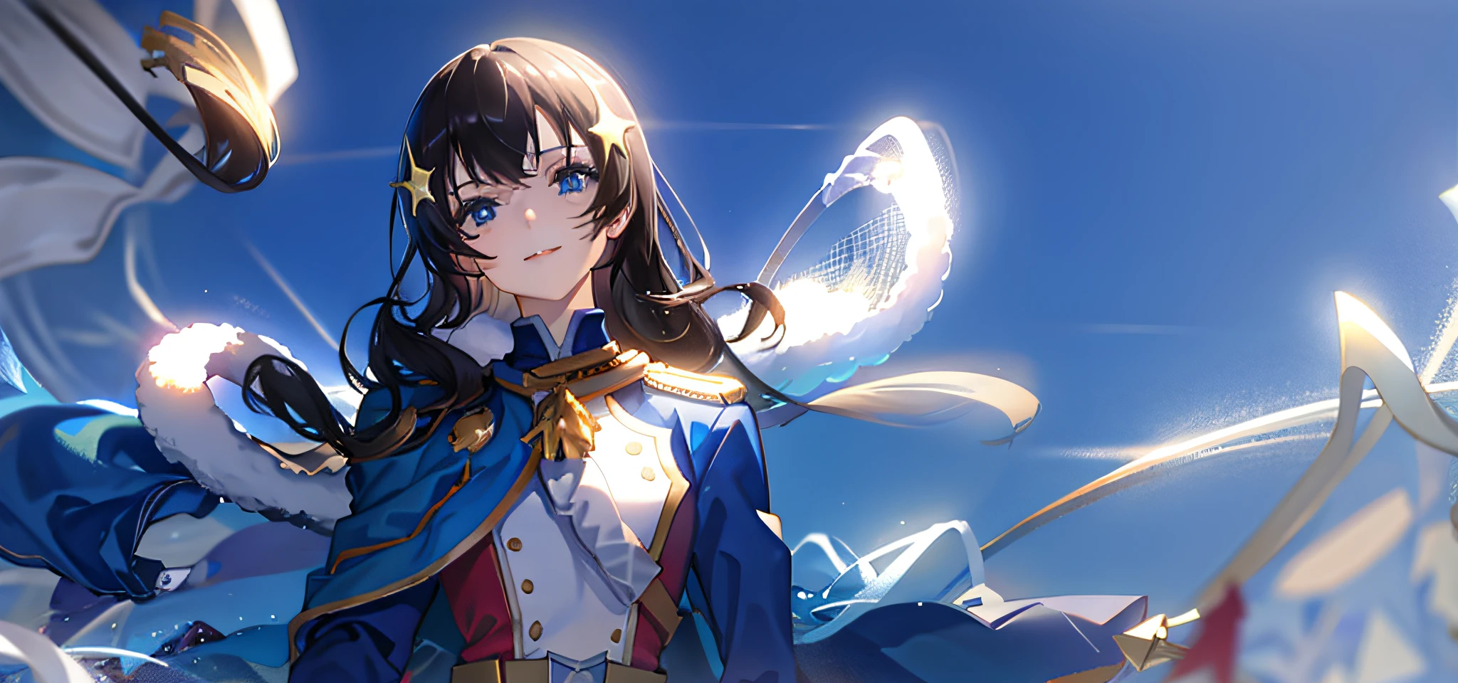 Starry sky, standing, smiling
