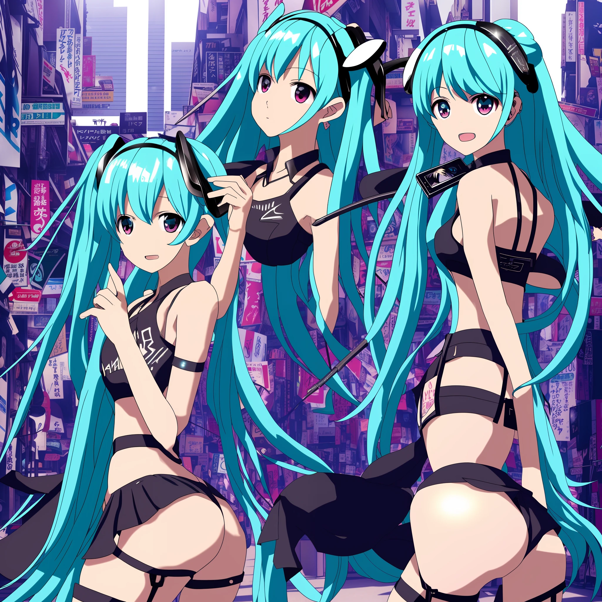Hatsune Miku, prostitute, in an alley, leaning against the wall exposing her perfect ass, beautiful, masterpiece, best quality, anime, 1girl, sam yang, halter cut dress, mascara, flirty, blunt bangs, portrait shot, looking at viewer, glossy lipstick, nightclub, intricate details, busty, curvy but slender and fit, high resolution