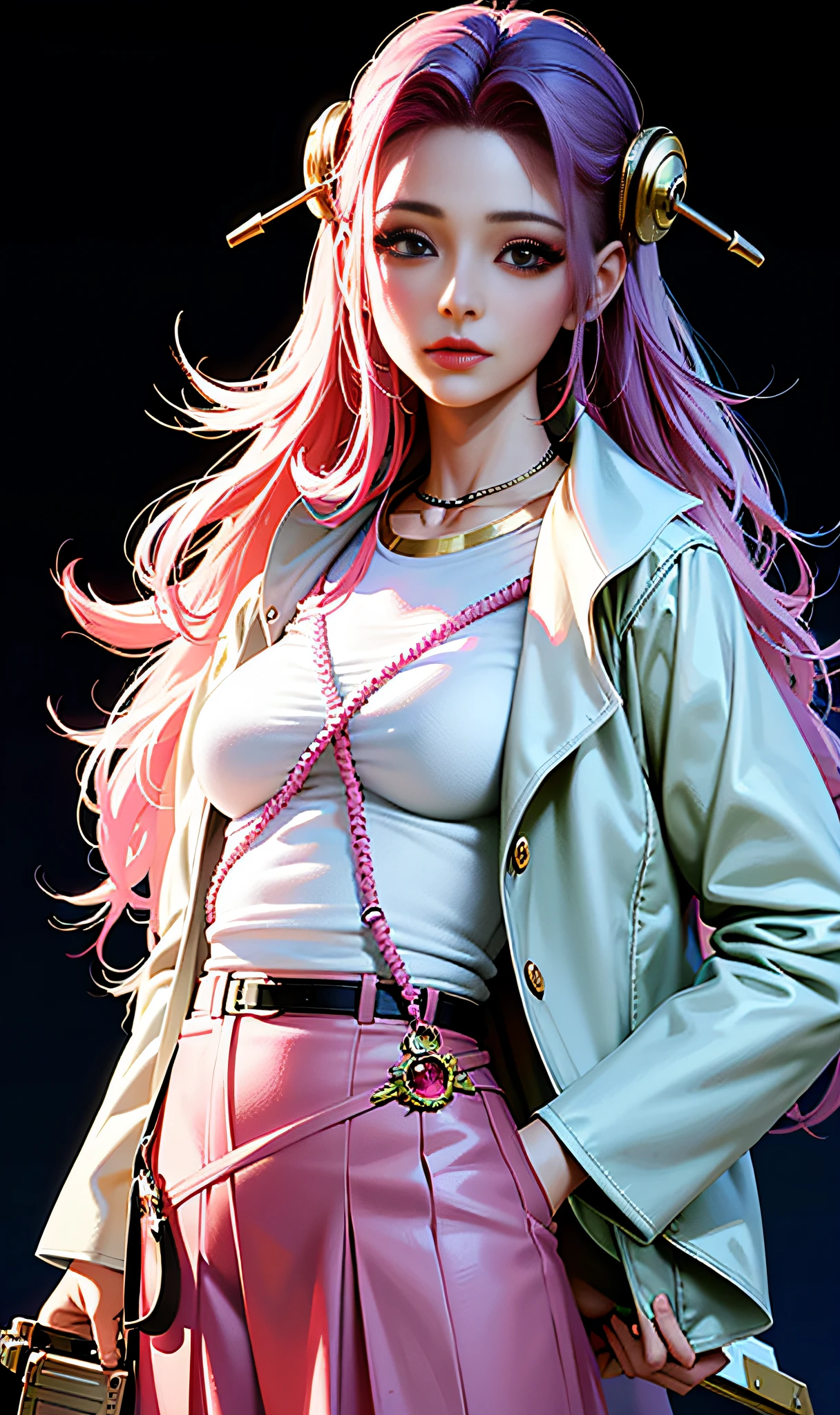 arafed woman with pink hair and a white shirt and pink skirt, photorealistic anime girl render, 3 d render character art 8 k, render of april, artwork in the style of guweiz, anime styled 3d, realistic anime 3 d style, 8k high quality detailed art, render of a cute 3d anime girl, inspired by Yanjun Cheng