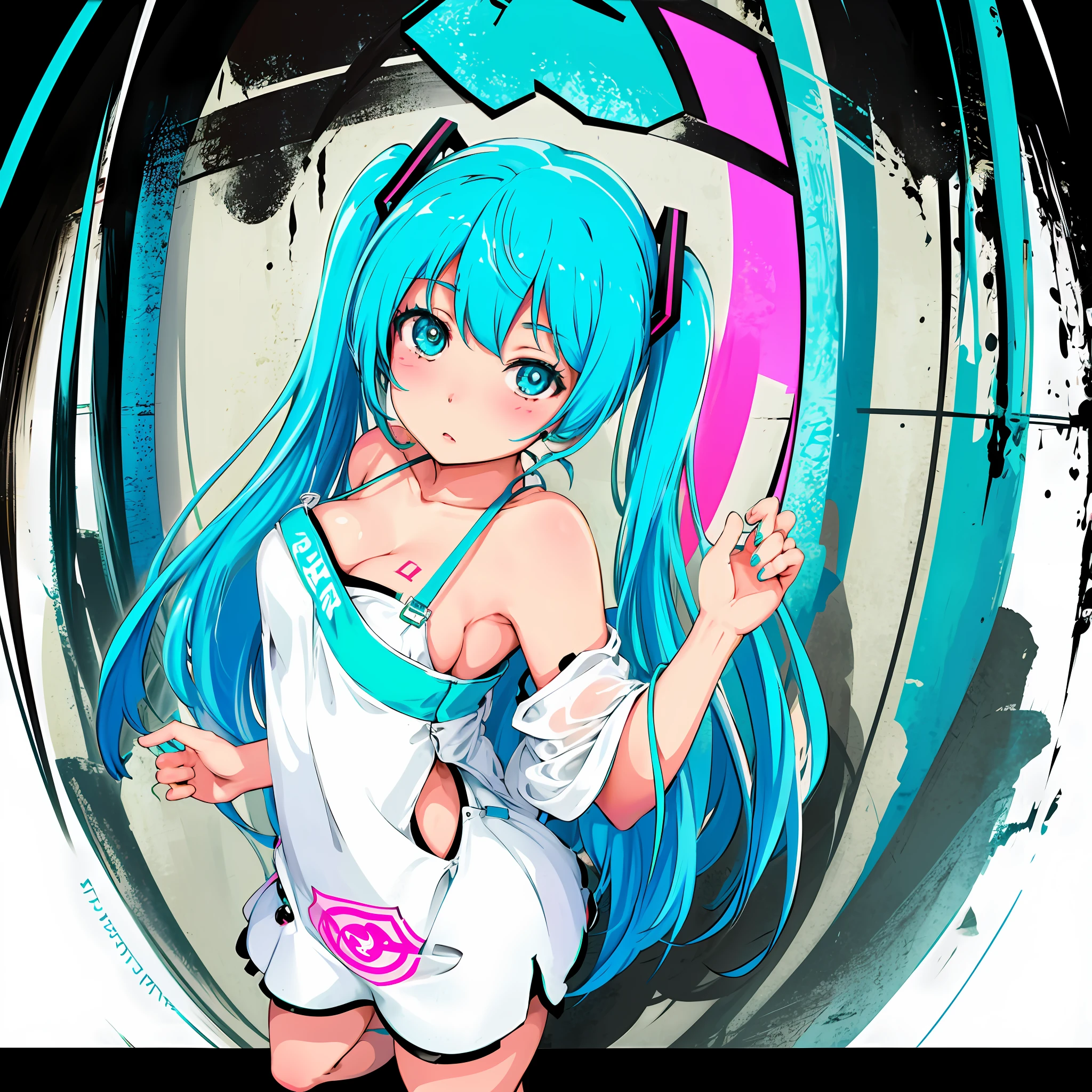 Hatsune Miku, prostitute, in an alley, leaning against the wall exposing her perfect ass, beautiful, masterpiece, best quality, anime, 1girl, sam yang, halter cut dress, mascara, flirty, blunt bangs, portrait shot, looking at viewer, glossy lipstick, nightclub, intricate details, busty, curvy but slender and fit, high resolution