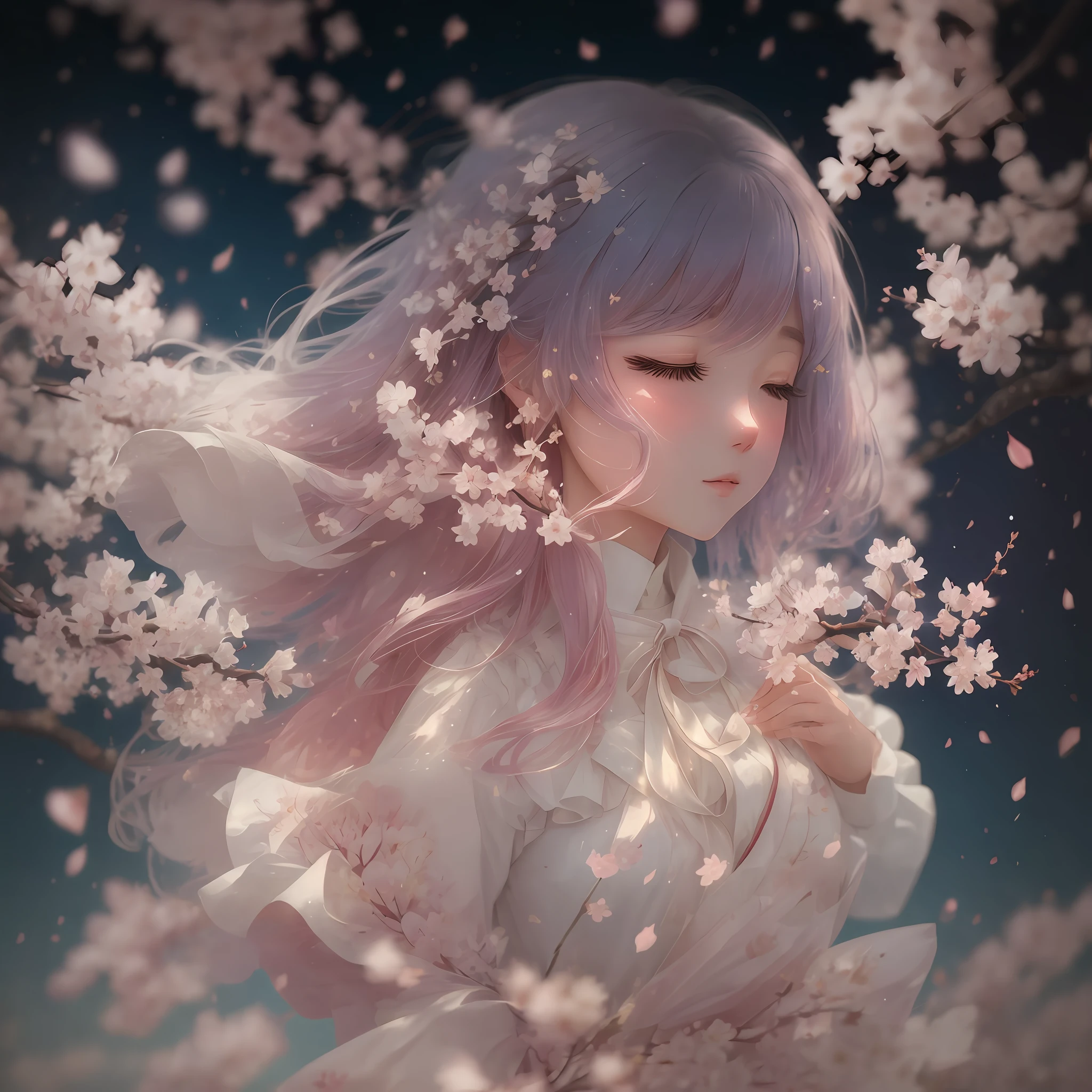 Cherry blossoms and the night sky Cherry blossom petals dance and are fantastic Sacred world Mystery --auto --s2