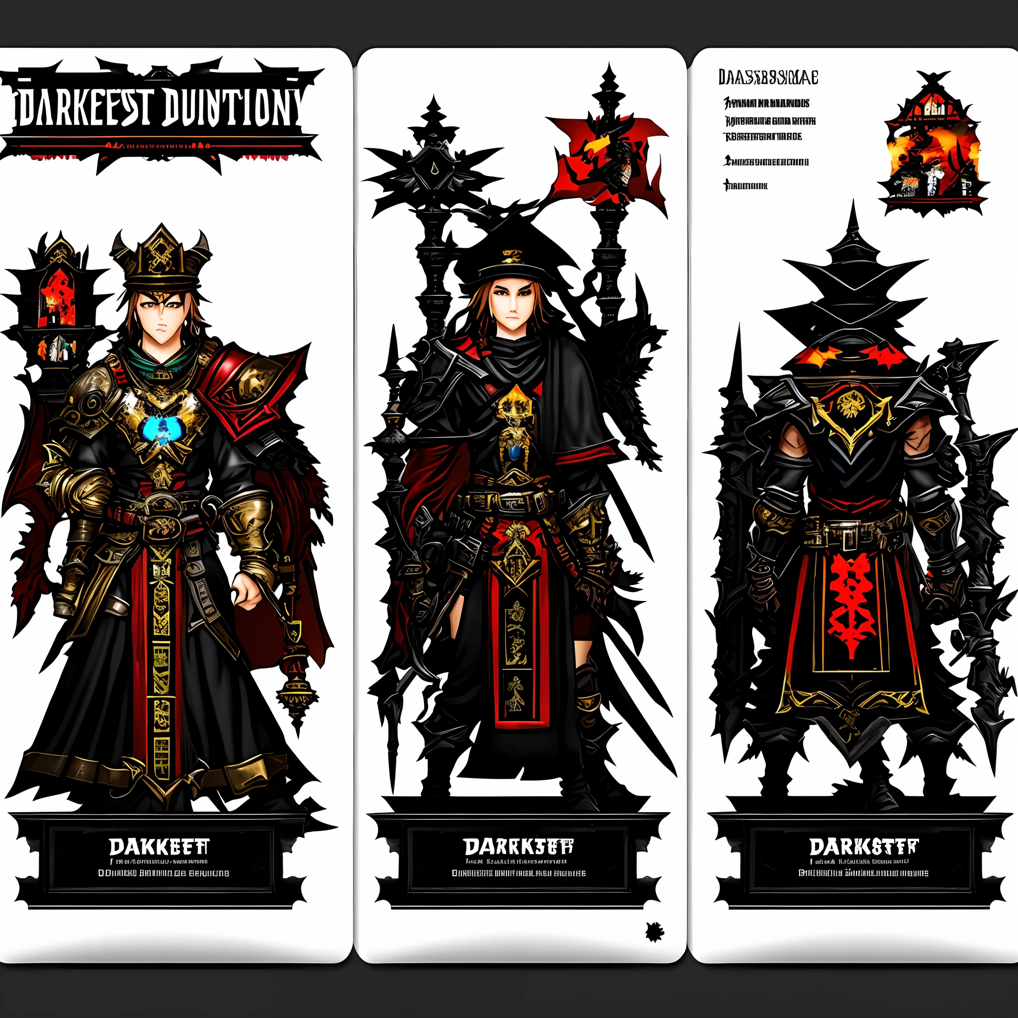 a boardgame game card design, darkest dungeon and final fantasy style themed, white background, front side view, back side view, pixel art, hq