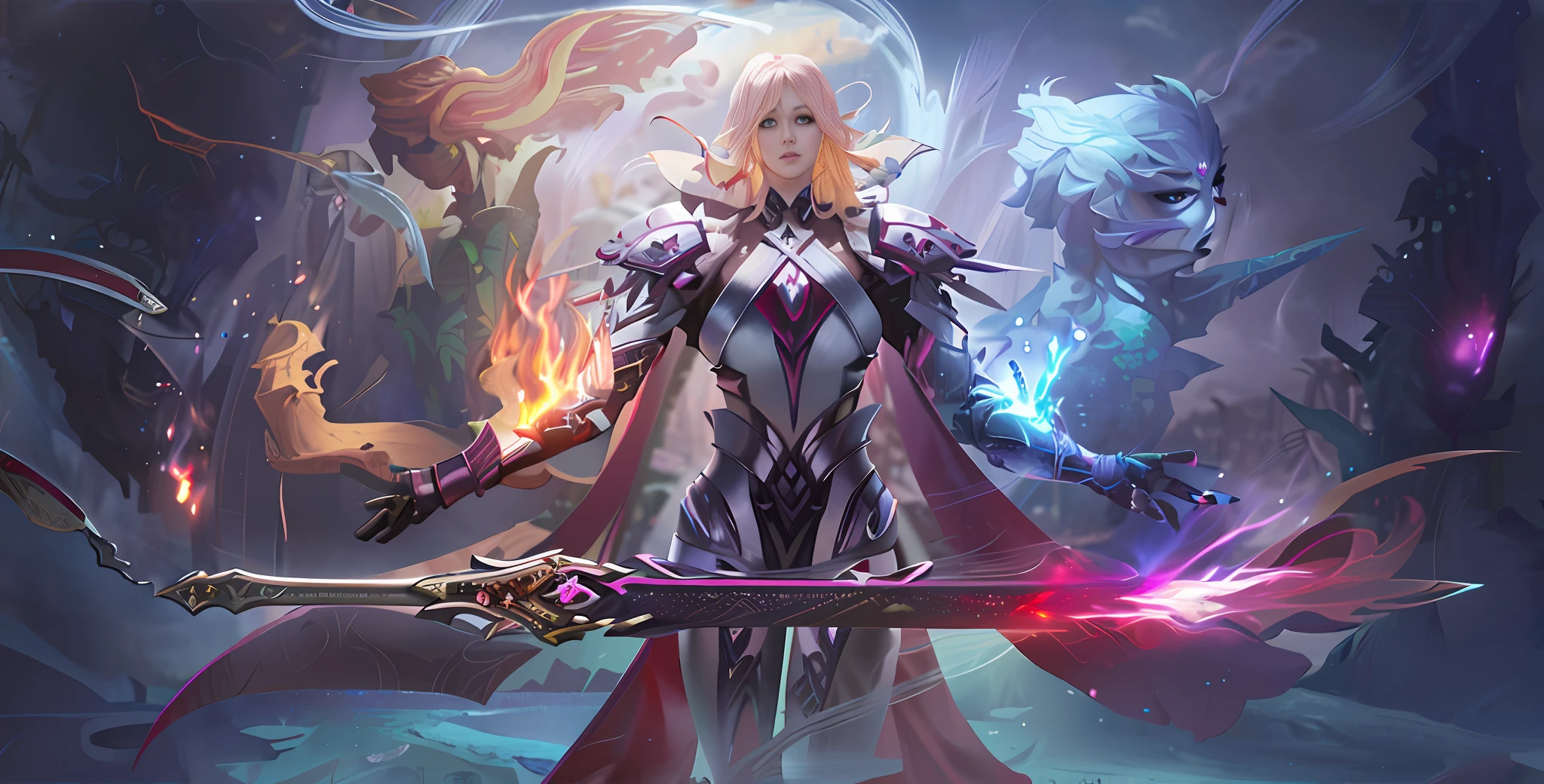 a close up of a woman with a sword and a fire, epic fantasy digital art style, 2. 5 d cgi anime fantasy artwork, epic fantasy art style hd, detailed digital 2d fantasy art, iconic character splash art, epic fantasy art style, league of legends character art, fantasy art behance, character splash art, concept art | artgerm