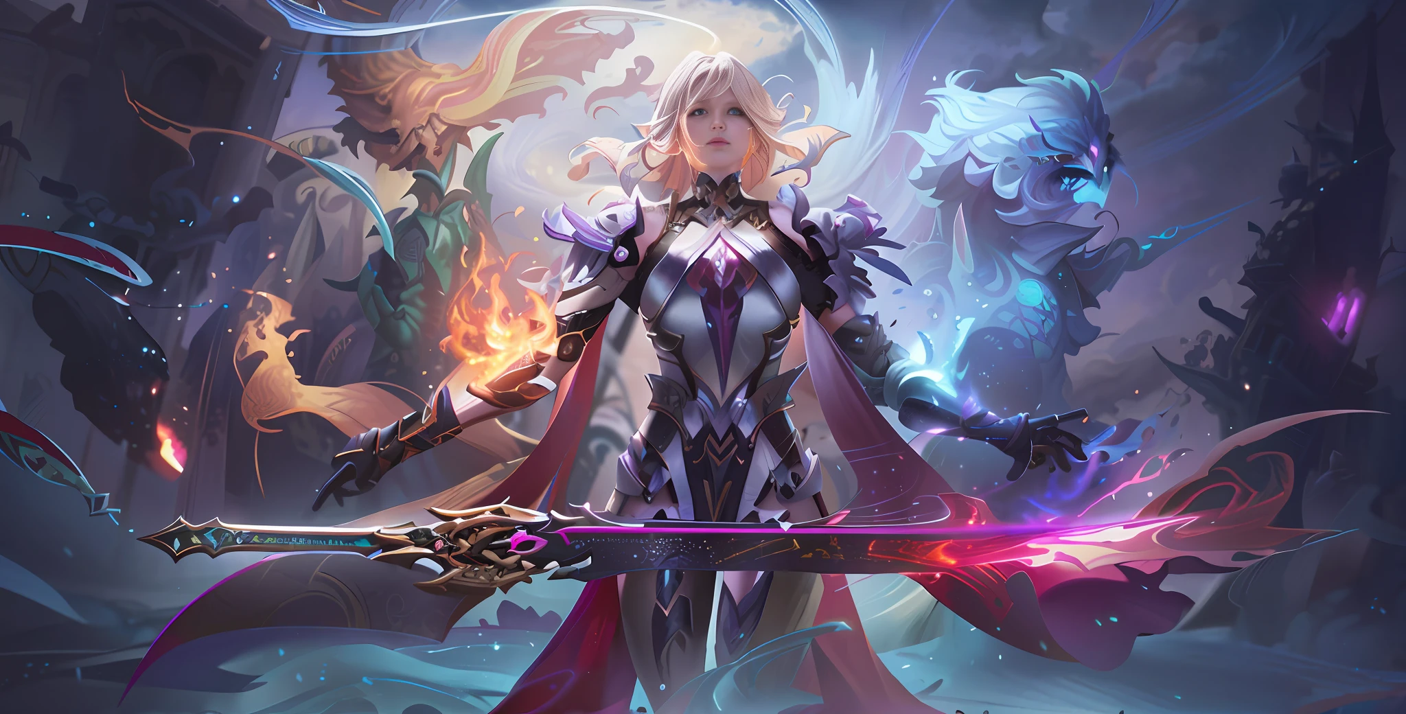 a close up of a woman with a sword and a fire, epic fantasy digital art style, 2. 5 d cgi anime fantasy artwork, epic fantasy art style hd, detailed digital 2d fantasy art, iconic character splash art, epic fantasy art style, league of legends character art, fantasy art behance, character splash art, concept art | artgerm