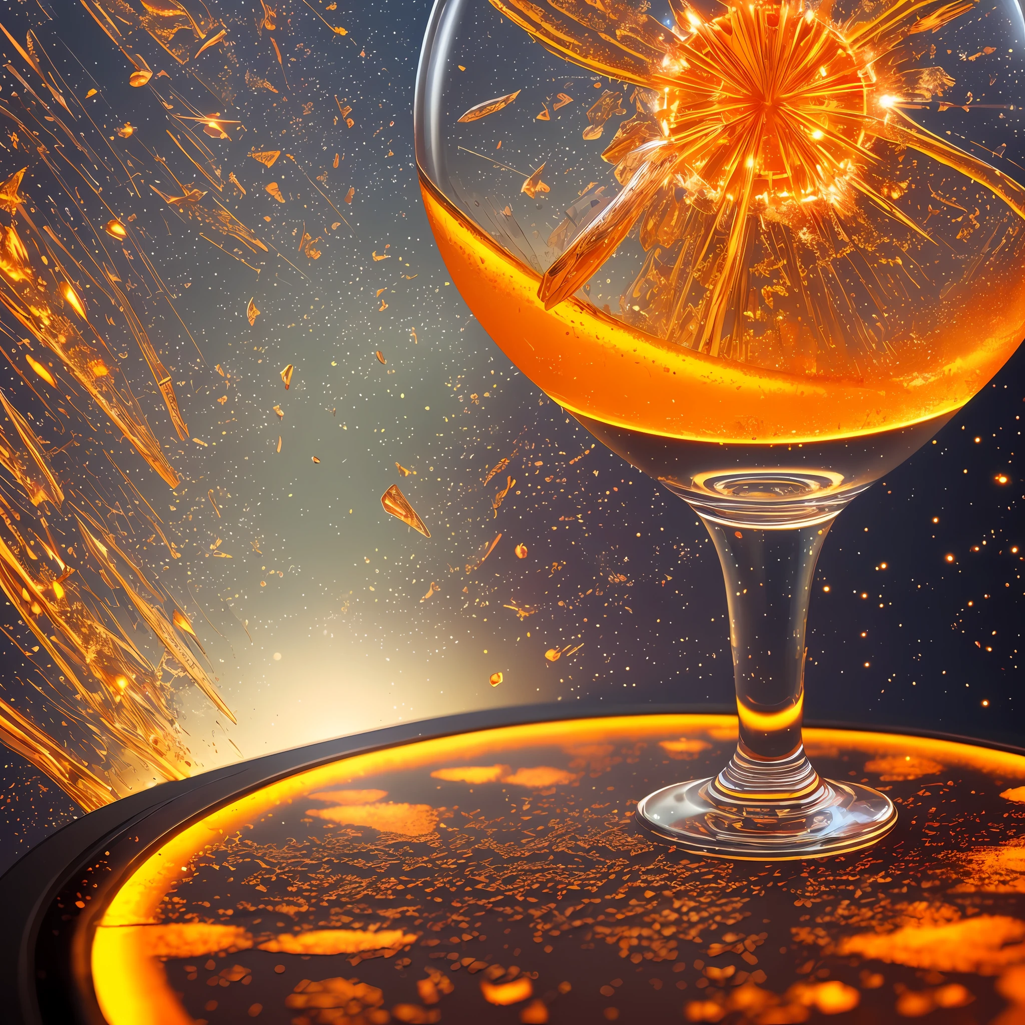 Computer, Extensive landscape ultrasound photography (general view, which shows a glass glass, glass bottle, inside, gerbera, orange, slices, cinnamon, ), bottle, gerbera (detailed description of the bottle, gerbera, orange slices, ), glass, (detailed description), inside the glass dew (ultradetail), orange gerbera, orange slices (detailed), morning sky, rays of the sun, (detail), bottle, reflection of dawn (1: 3), fireflies (1: 3), (ultradetailed description of appearance), bottle, candle (crystals: 1,2), BREAK production art, (warm light source:1.2), (Firefly:1.2),orange, yellow, fire particles, colors, intricate details, volumetric lighting, realistic fantasy BREAK (masterpiece:1.2), reflection, (best quality), 4k, ultra-detailed, (dynamic composition: 1.4), high detailed, colorful details, (warm colors: 1.2), (luminous lighting, atmospheric lighting), warm, light, magical, splashes, reflection of the shore, the sea in a glass --auto --s2