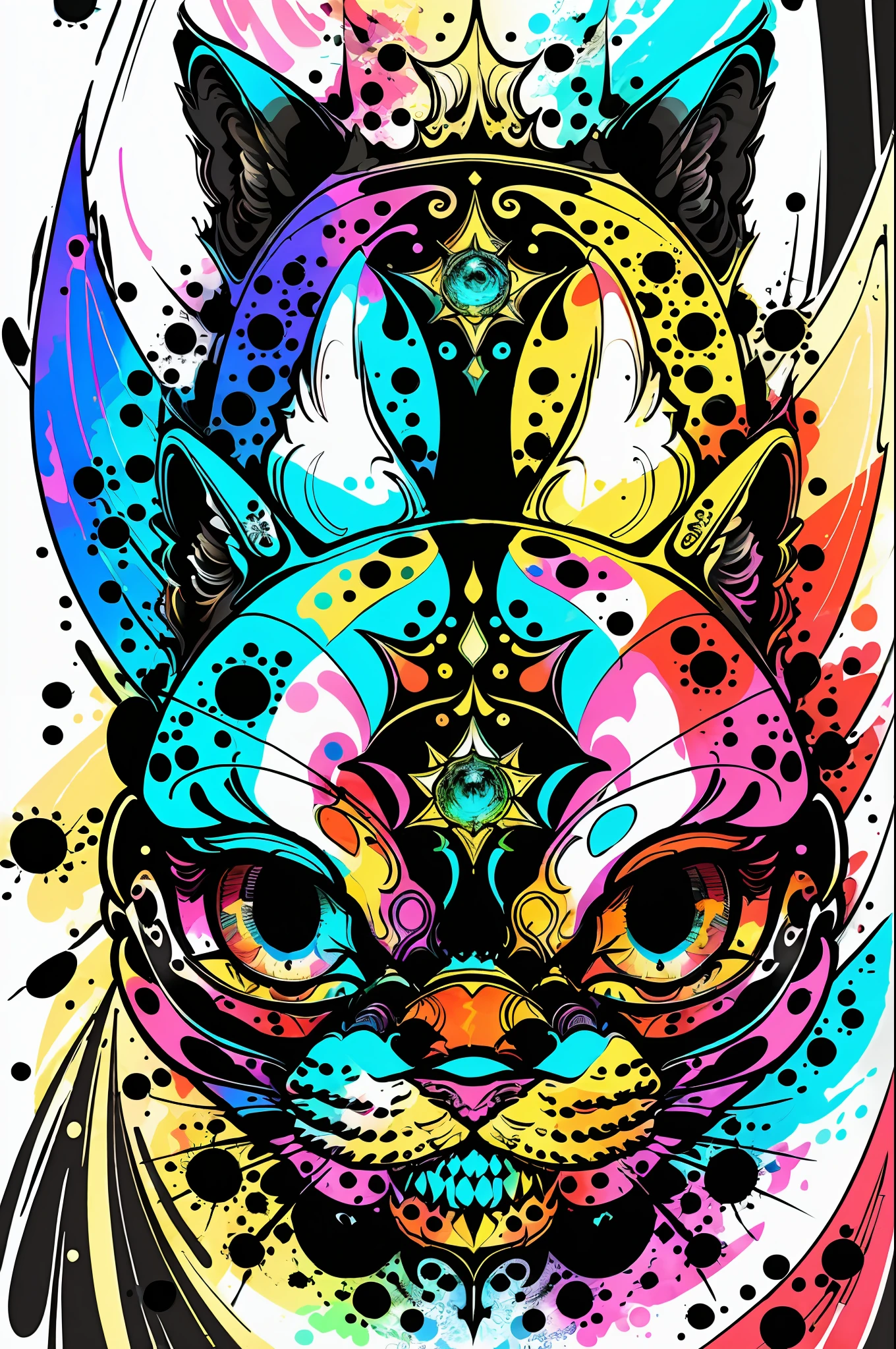 in the style of 0mib, adorable cats, prismatic shards, reflecting fractal circles, ink spatter, melting brush strokes, particles vortex, dramatic lighting, high quality, beautiful, masterpiece