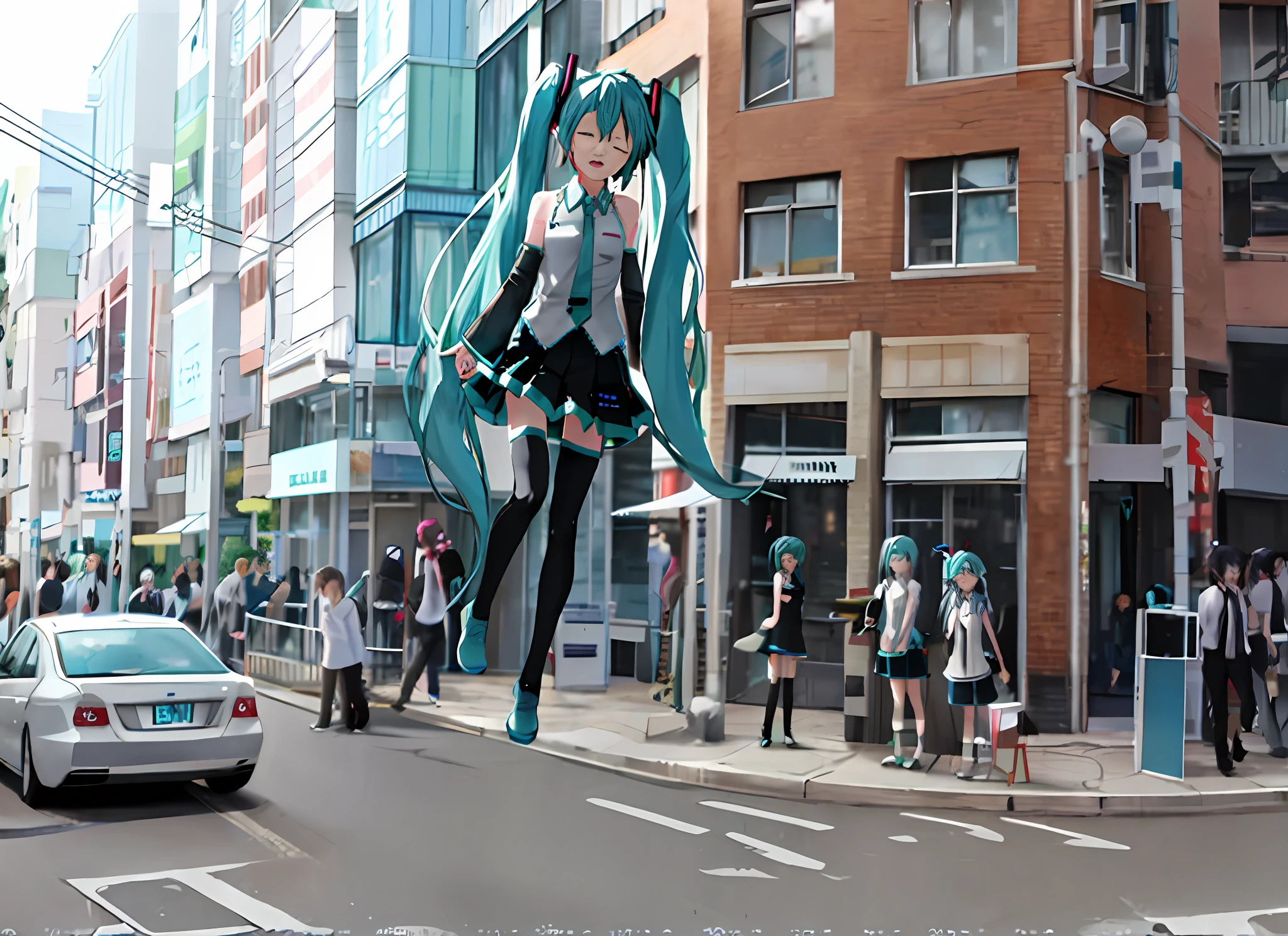Hatsune Miku, levitation,eyes closed, mouth closed,
