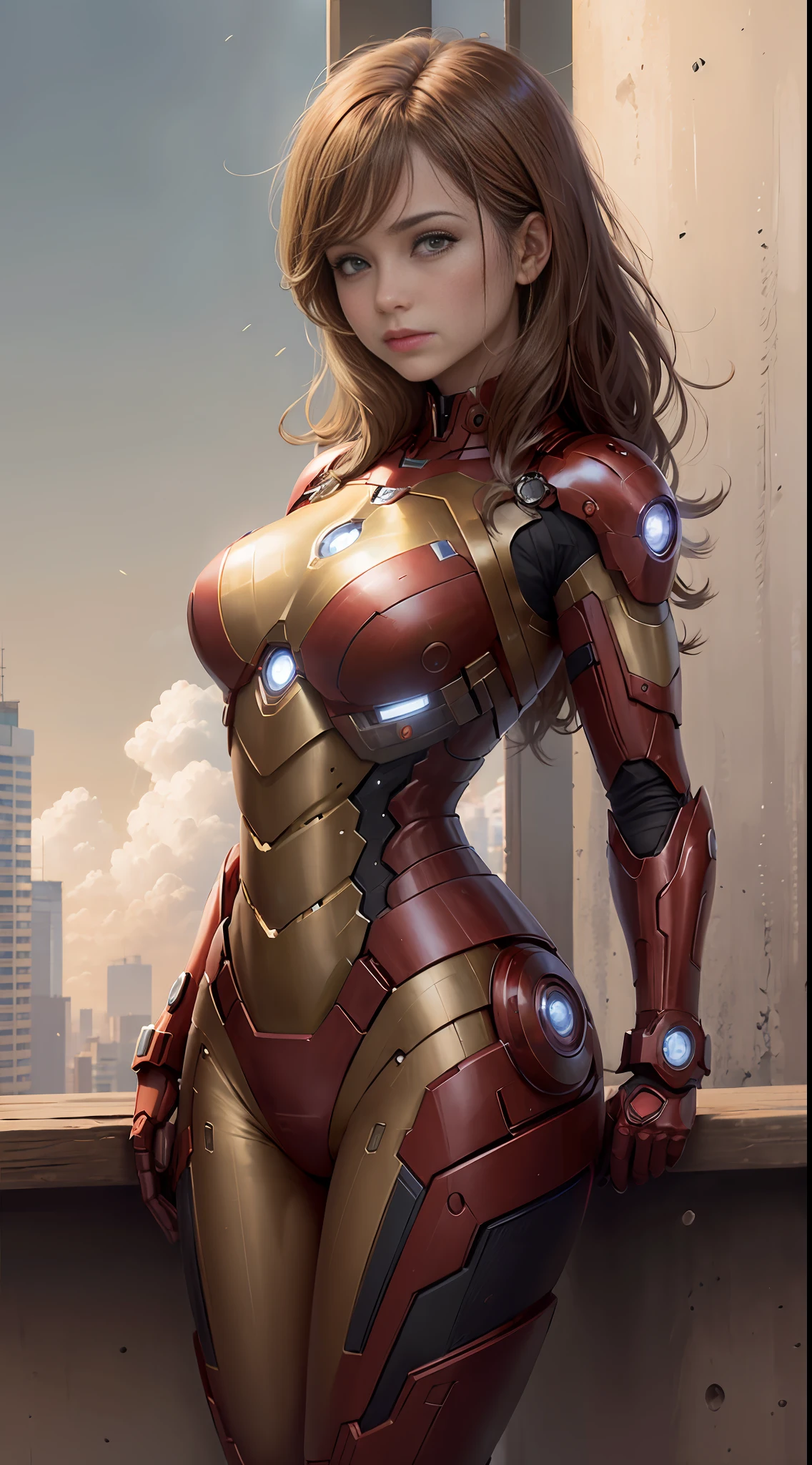 Iron Man, Bustling Metropolis, (inspired by the Avengers), Iron Man suit, Safety Rating, (8K, foto RAW, FotorRealista: 1, 25), (Muito Brilho Labial, Muitos Cílios, Melhor Qualidade, Ultra Alta Resolução, Profundidade de Campo, Aberração Cromática, Luz Ampla, Cor Natural, distant images (1:2)