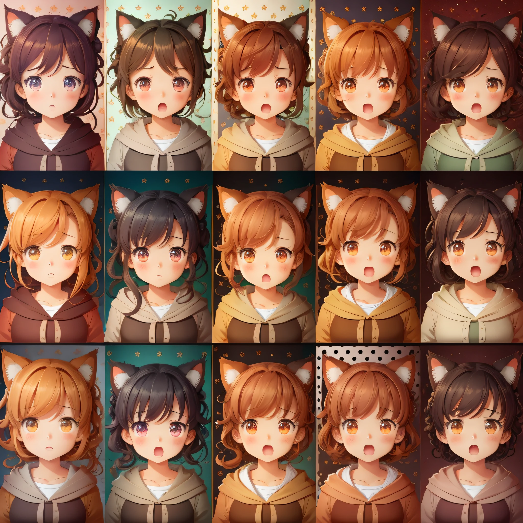 protagonist, full body shot, variety of emotions and facial expressions, cute, calico, movie, illustration, various patterns, high quality --auto --s2