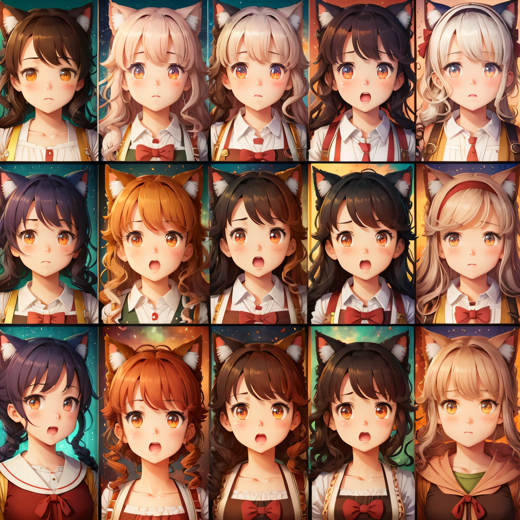 protagonist, full body shot, variety of emotions and facial expressions, cute, calico, movie, illustration, various patterns, high quality --auto --s2