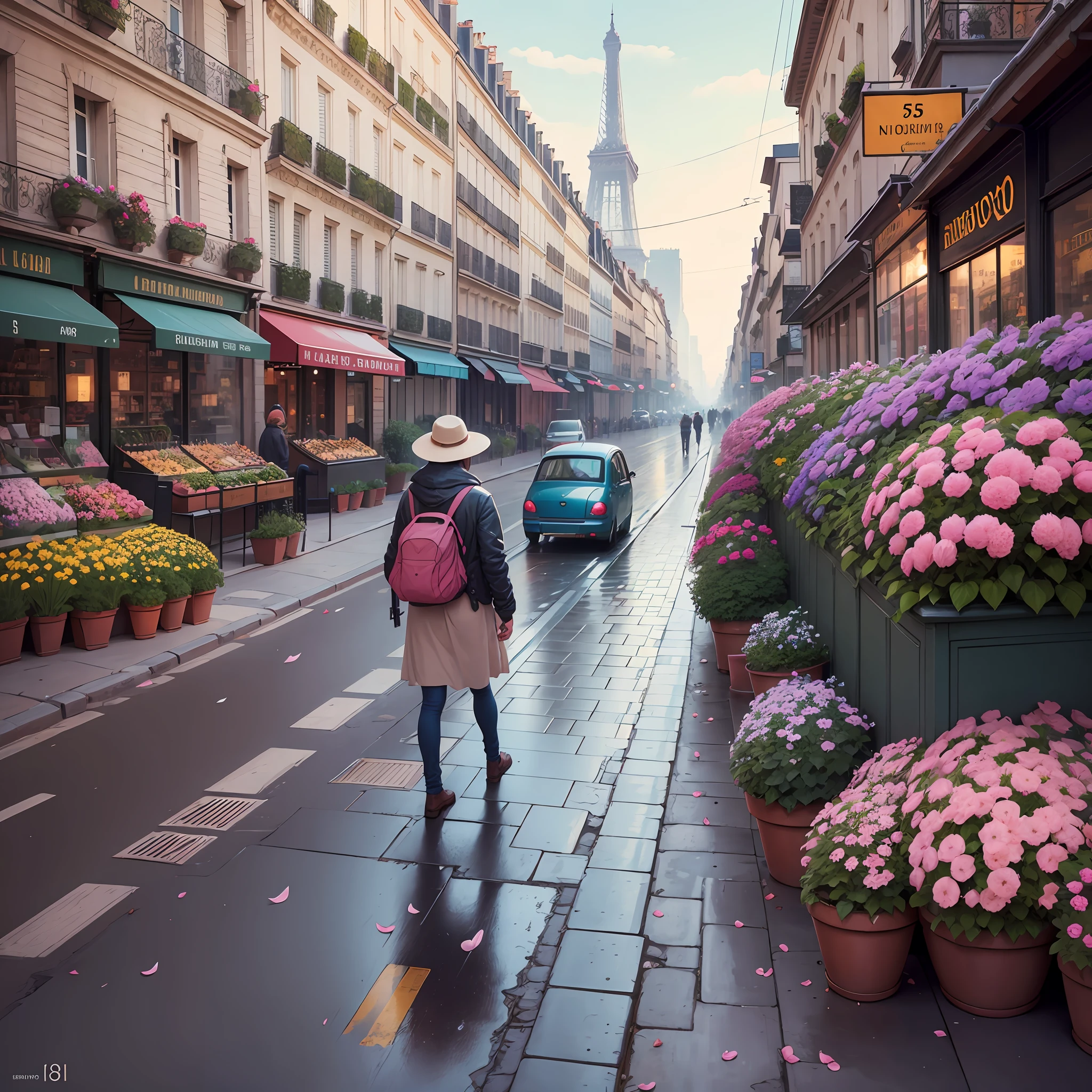 Paris and Blooms, in the style of Hugo Simberg and Moebius and Simon Stålenhag --ar 51:91 --c 100 --s 1000 --v 5.1 --auto --s2