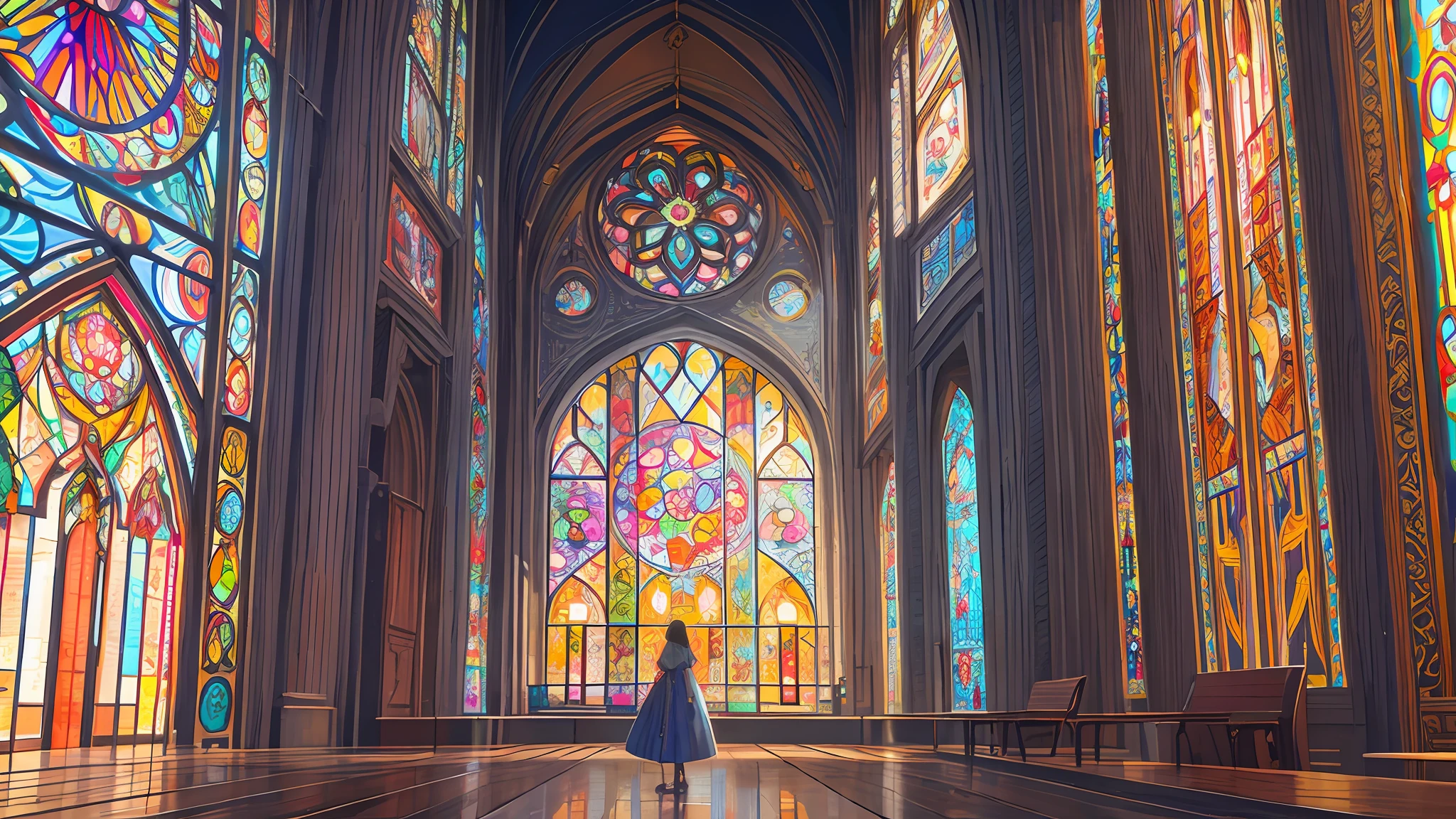 (masterpiece, top quality, best quality,official art, beautiful and aesthetic:1.2),(1girl:1.3), 1girl BREAK stained glass art, colored glass, lead lines, light transmission BREAK vibrant colors, intricate designs, luminous effects, spiritual ambiance