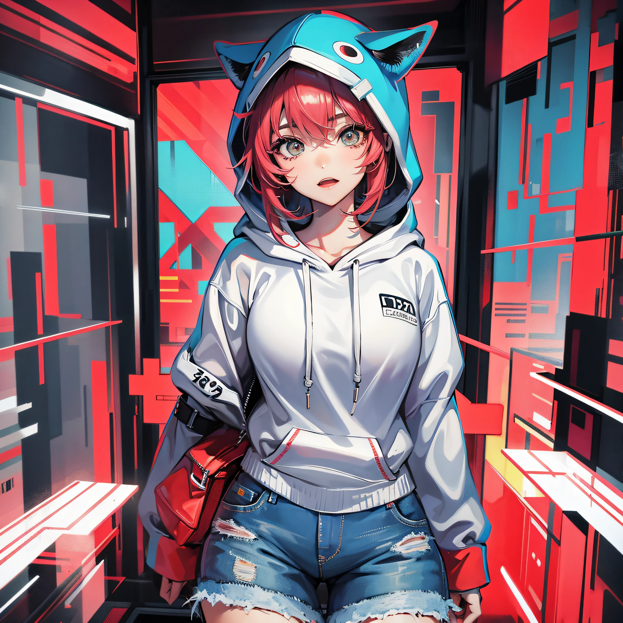 nekota tuna,solo,1girl,hot pants,hoodie --auto --s2