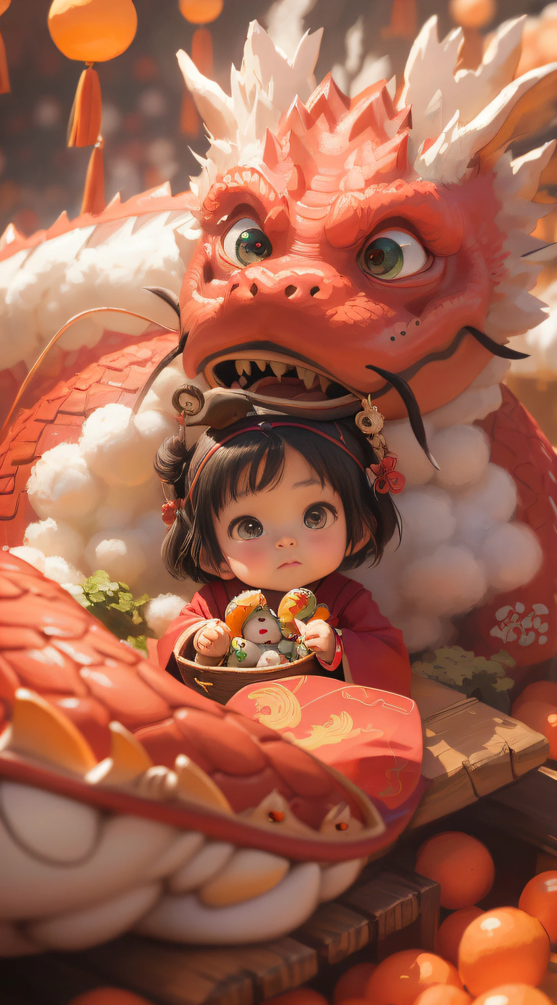 Miyazaki Hayao style, a , Dragon Boat Festival, closeup view, Little adorable chibi graphics, ilm photography, Highly detailed, best quality, ultra-fine painting, Vivid Colors, depth of field, 32k,