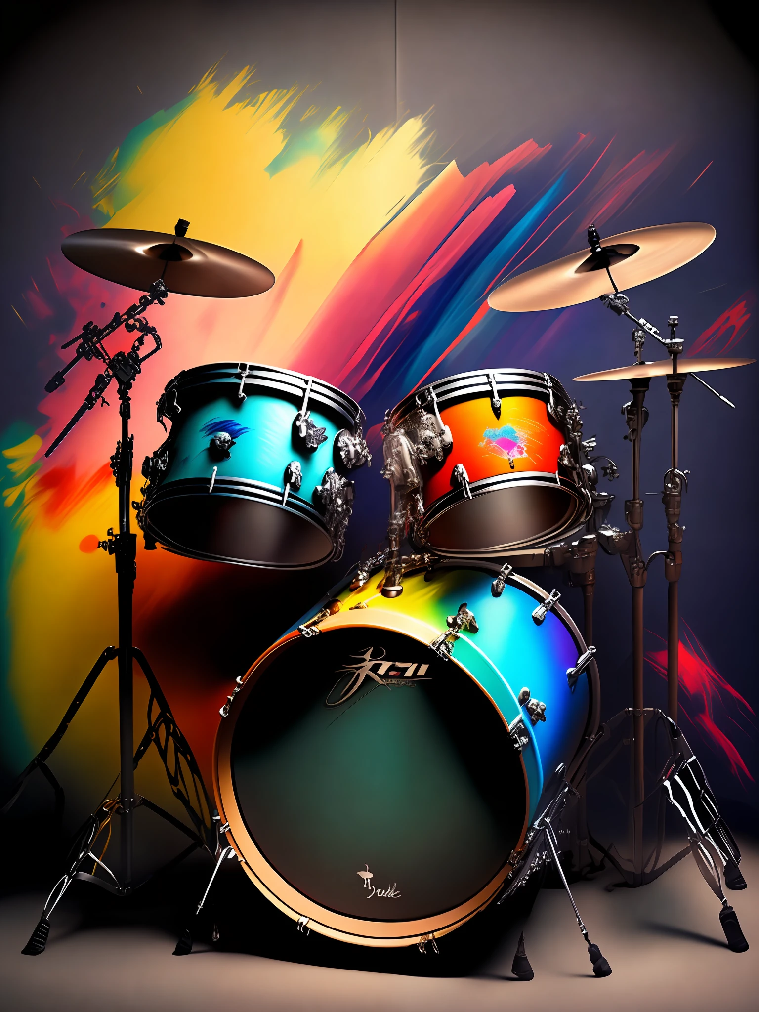 the graffiti style of band drum, ((soft colorful, rich colors,high detailed, masterpiece,natural lighting, high quality, graffiti style))