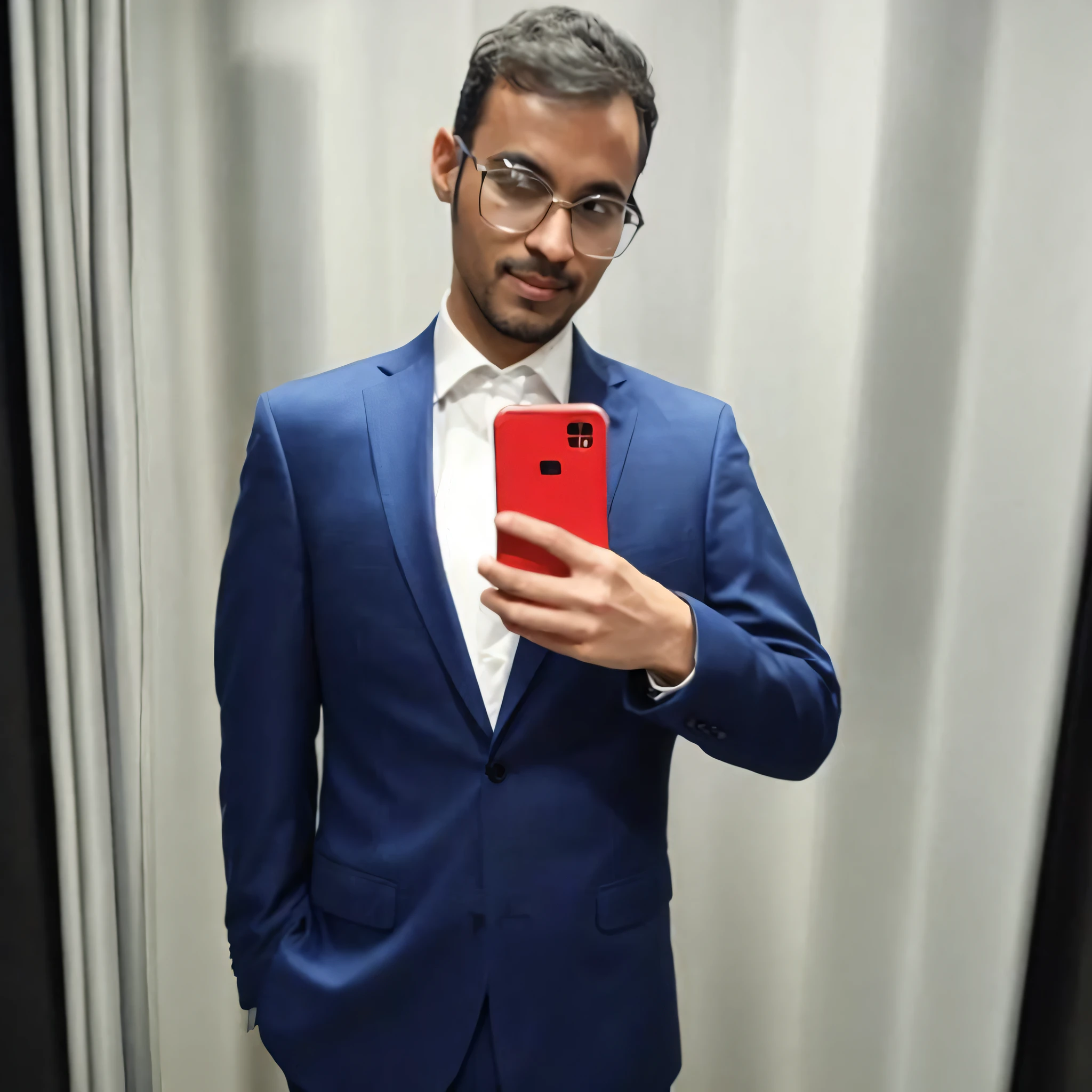 arafed man in a blue suit taking a selfie in a mirror, blue suit, professional picture, wearing a suit and glasses, in his suit, professional profile picture, twitch streamer / gamer ludwig, dressed in a suit, wearing suit, wearing a suit, in strict suit, in a suit, wearing suits!, suit and tie, wearing a suits