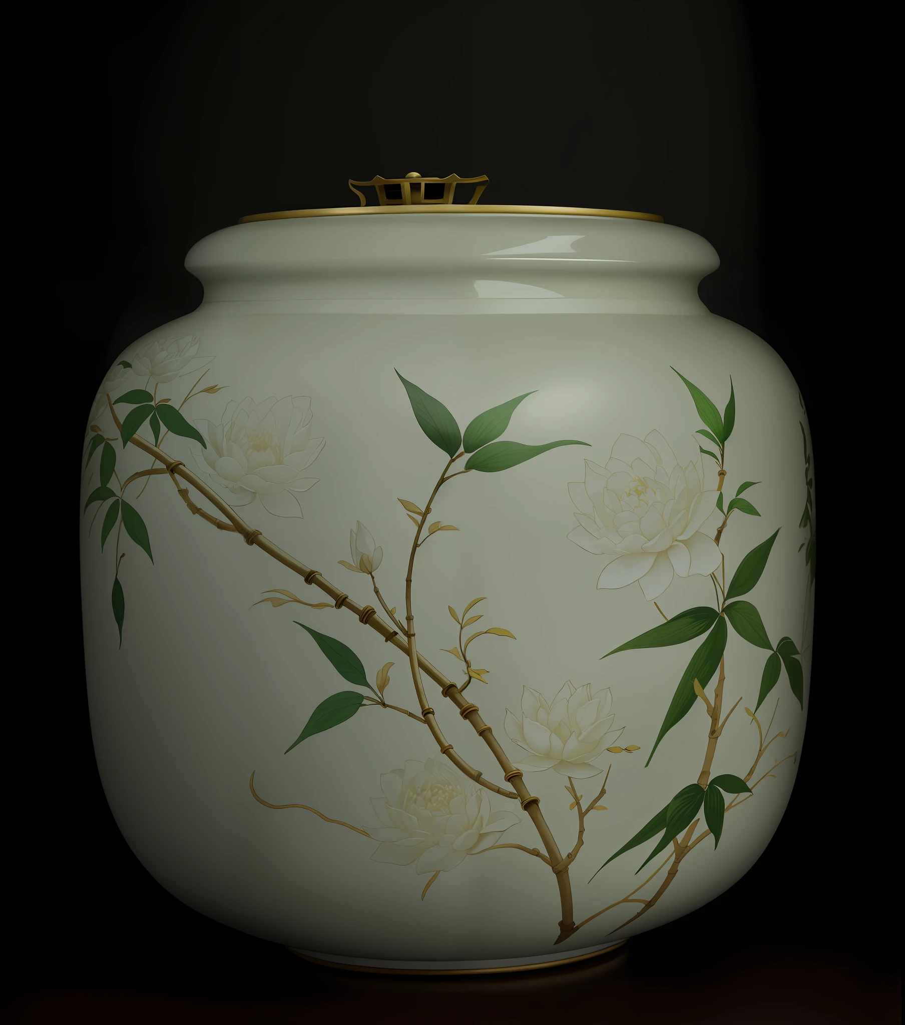 Close-up of a white vase, Japanese style, with a bamboo plant on it, by Yi Yuanji, An Zhengwen, Chinese Art, Wang Chen, Wu Zuoren, Cheng Zhengkui, Chinese Ghost Festival, Huang Guangjian, inspired by Xiao Yuncong, high definition