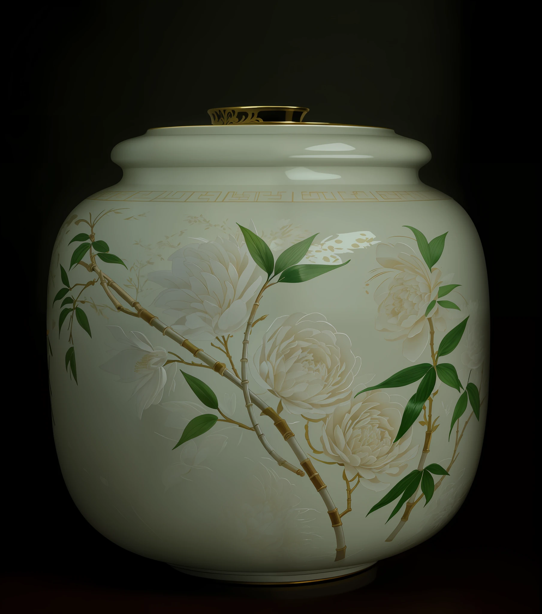 Close-up of a white vase, Japanese style, with a bamboo plant on it, by Yi Yuanji, An Zhengwen, Chinese Art, Wang Chen, Wu Zuoren, Cheng Zhengkui, Chinese Ghost Festival, Huang Guangjian, inspired by Xiao Yuncong, high definition
