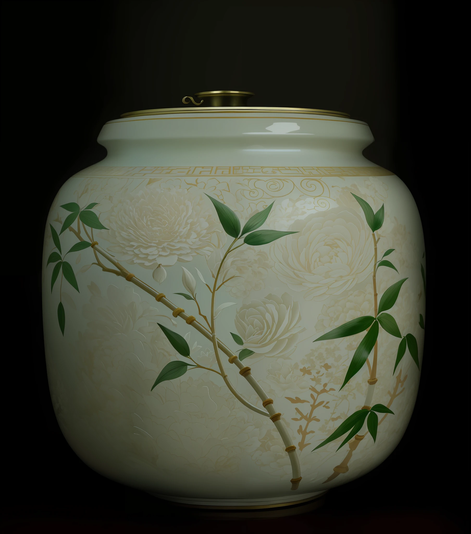 Close-up of a white vase, Japanese style, with a bamboo plant on it, by Yi Yuanji, An Zhengwen, Chinese Art, Wang Chen, Wu Zuoren, Cheng Zhengkui, Chinese Ghost Festival, Huang Guangjian, inspired by Xiao Yuncong, high definition