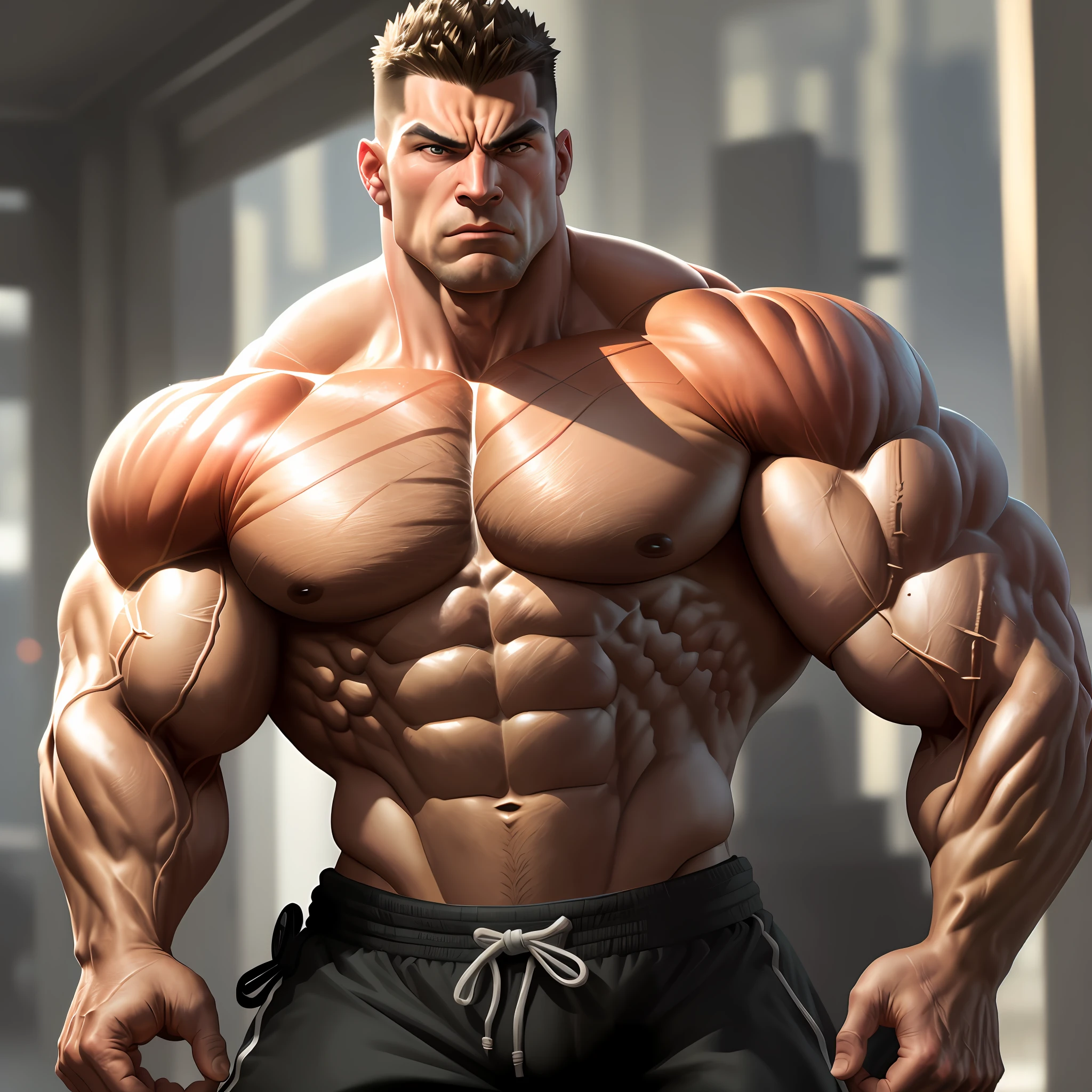 strong muscular man, street rage, huge muscles, ridiculous physique, extremely strong, extreme muscles, exaggerated muscular physique, extremely muscular, exaggerated physique, bulging muscles, big arms, exaggerated muscles, muscular, drenched, neutral color, ((((hdr)))), (((muted colors)))), complex scenes, artstation, complex details,
