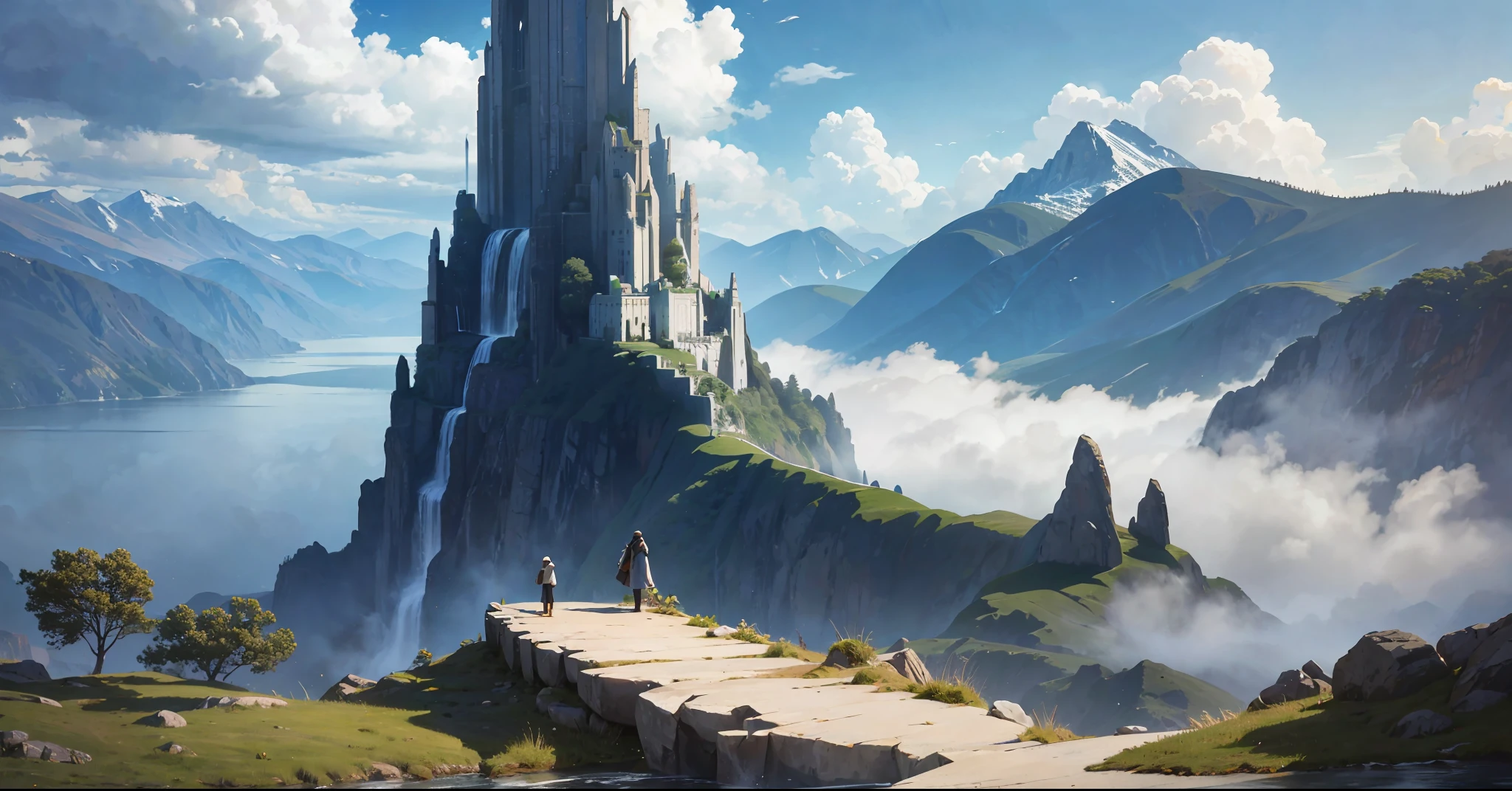 masterpiece, best quality, high quality, extremely detailed CG unity 8k wallpaper, scenery, outdoors, sky, cloud, day, no humans, mountain, landscape, water, tree, blue sky, waterfall, cliff, nature, lake, river, cloudy sky,award winning photography, Bokeh, Depth of Field, HDR, bloom, Chromatic Aberration ,Photorealistic,extremely detailed, trending on artstation, trending on CGsociety, Intricate, High Detail, dramatic, art by midjourney,