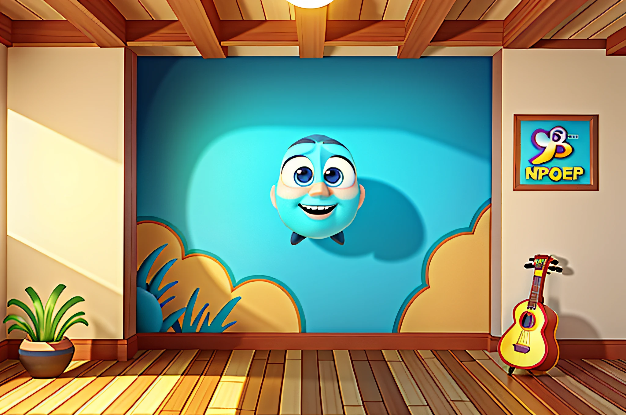 Interior background wall, cartoon rendering, (Pixar style), front view, 8K, HD, highest quality