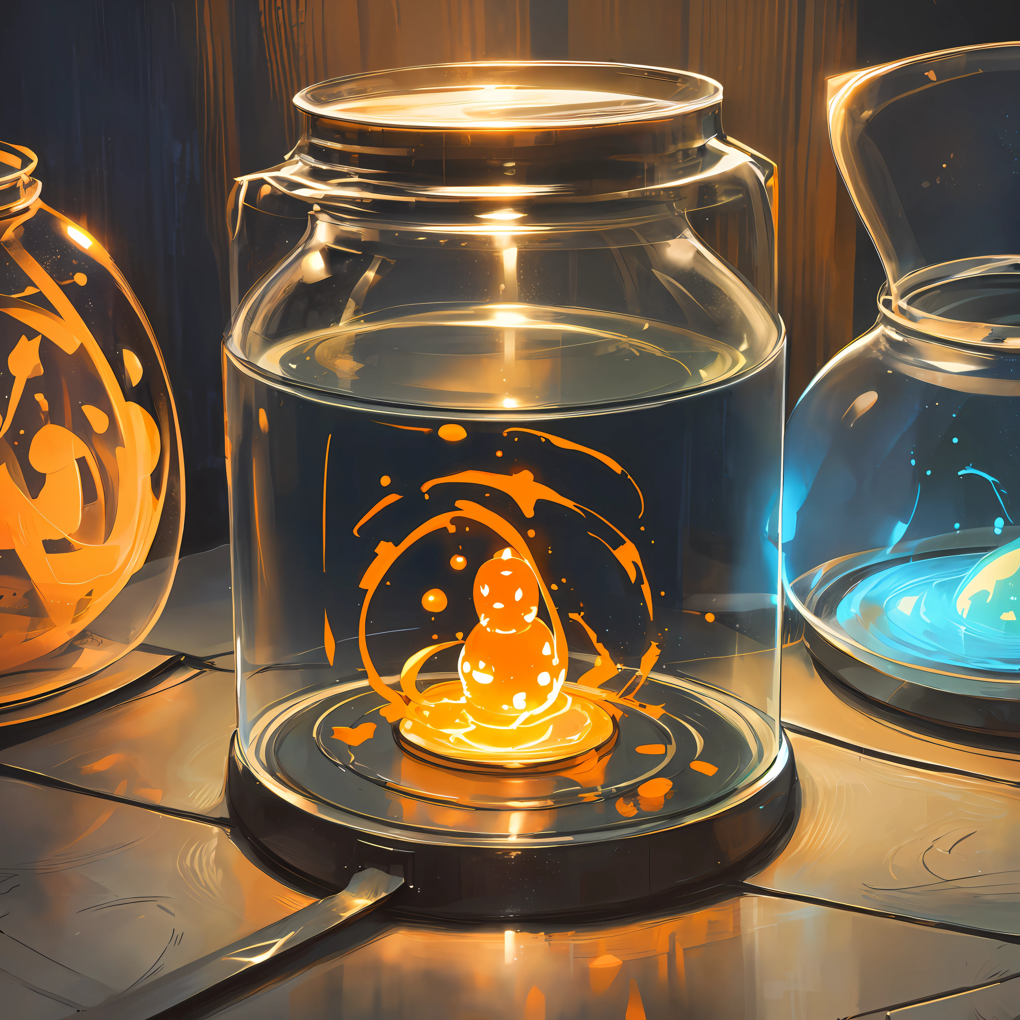 (enclosed scifi jar:1.1, glowing unstable orange dimensional rip:1.2)