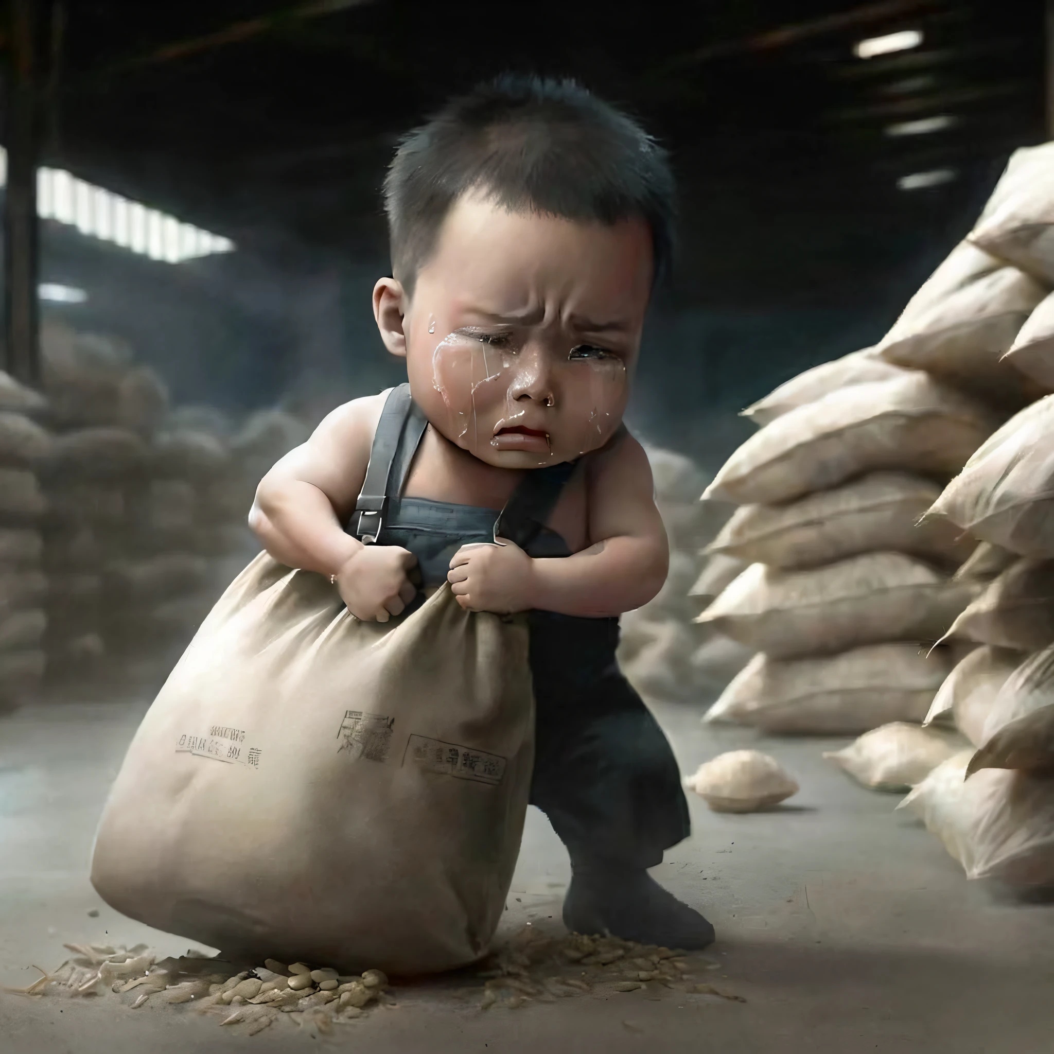 " with a bag of wheat in the warehouse", painful expression, crying, tears, Fei Danxu, Wang Yi, Zhang Xiaogang, Bian Jingzhao, Wen Zhenheng, Wang Zhenpeng, Ding Yunpeng, Criticism of photos, Xi Gang, photo processing, Wang Ximeng, (((Luke ·