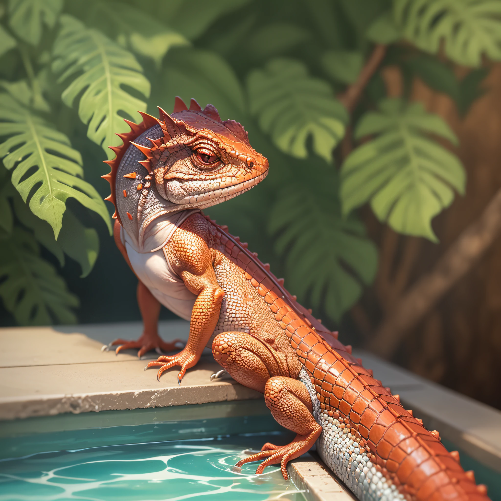 There is a small red lizard by the pool --auto --s2