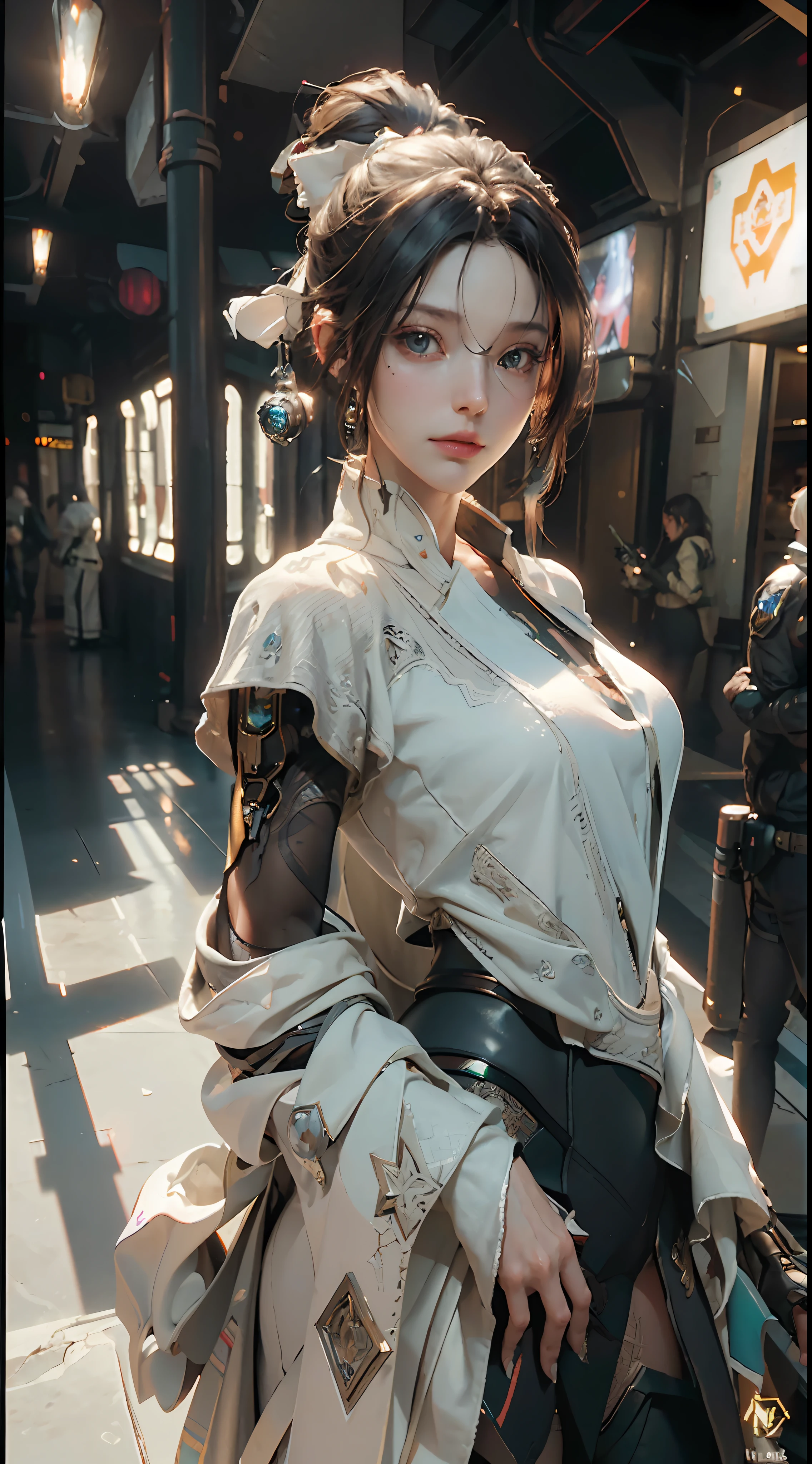 ((Best quality)), ((masterpiece)), (detailed:1.4), 3D, an image of a beautiful cyberpunk female,HDR (High Dynamic Range),Ray Tracing,NVIDIA RTX,Super-Resolution,Unreal 5,Subsurface scattering,PBR Texturing,Post-processing,Anisotropic Filtering,Depth-of-field,Maximum clarity and sharpness,Multi-layered textures,Albedo and Specular maps,Surface shading,Accurate simulation of light-material interaction,Perfect proportions,Octane Render,Two-tone lighting,Wide aperture,Low ISO,White balance,Rule of thirds,8K RAW,