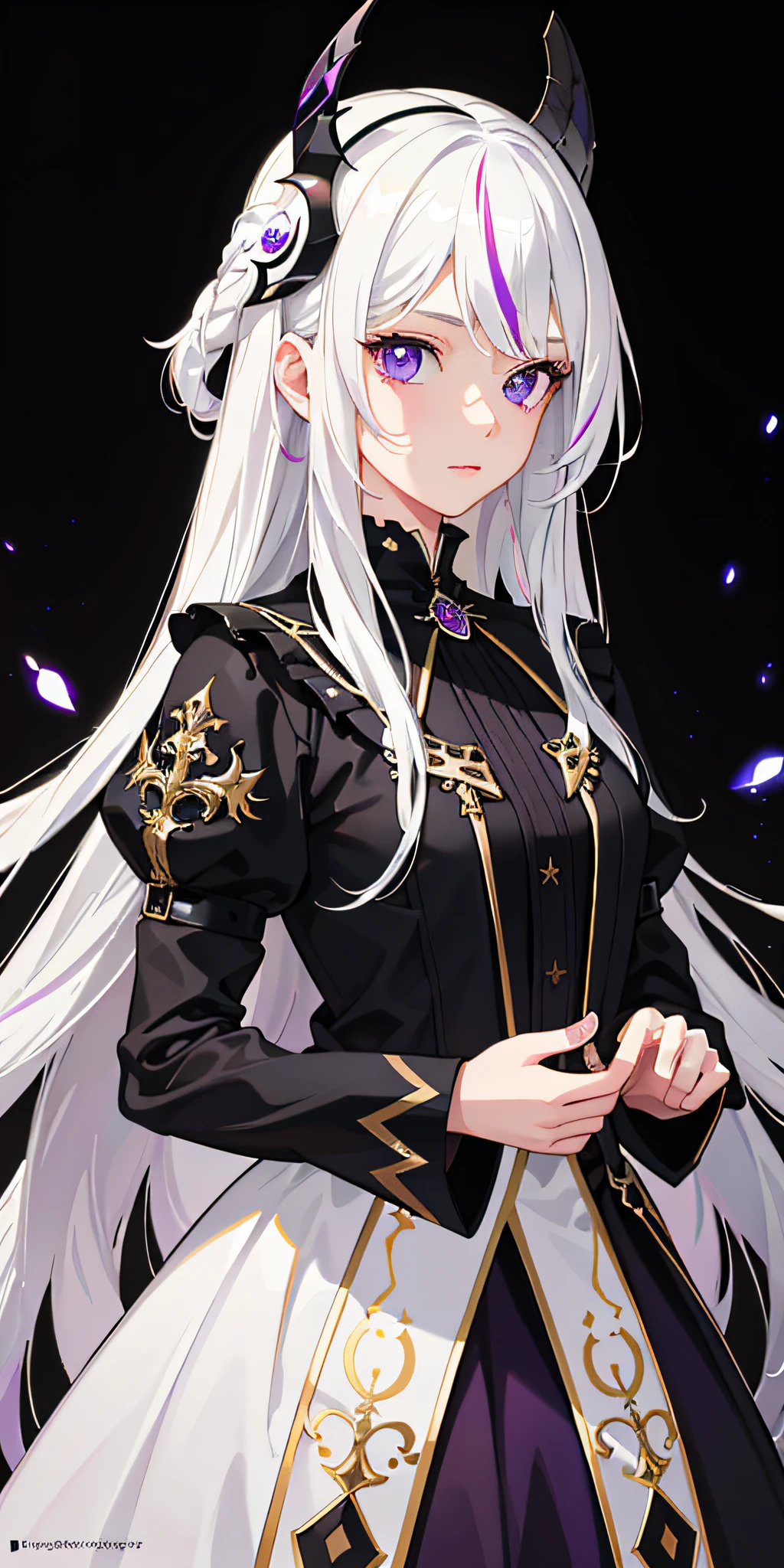 Best quality,masterpiece,ultra detailed,insanely detailed,1 girl, white hair, multicolored hair, purple eyes, mask on head, side light, light particles, wallpaper,