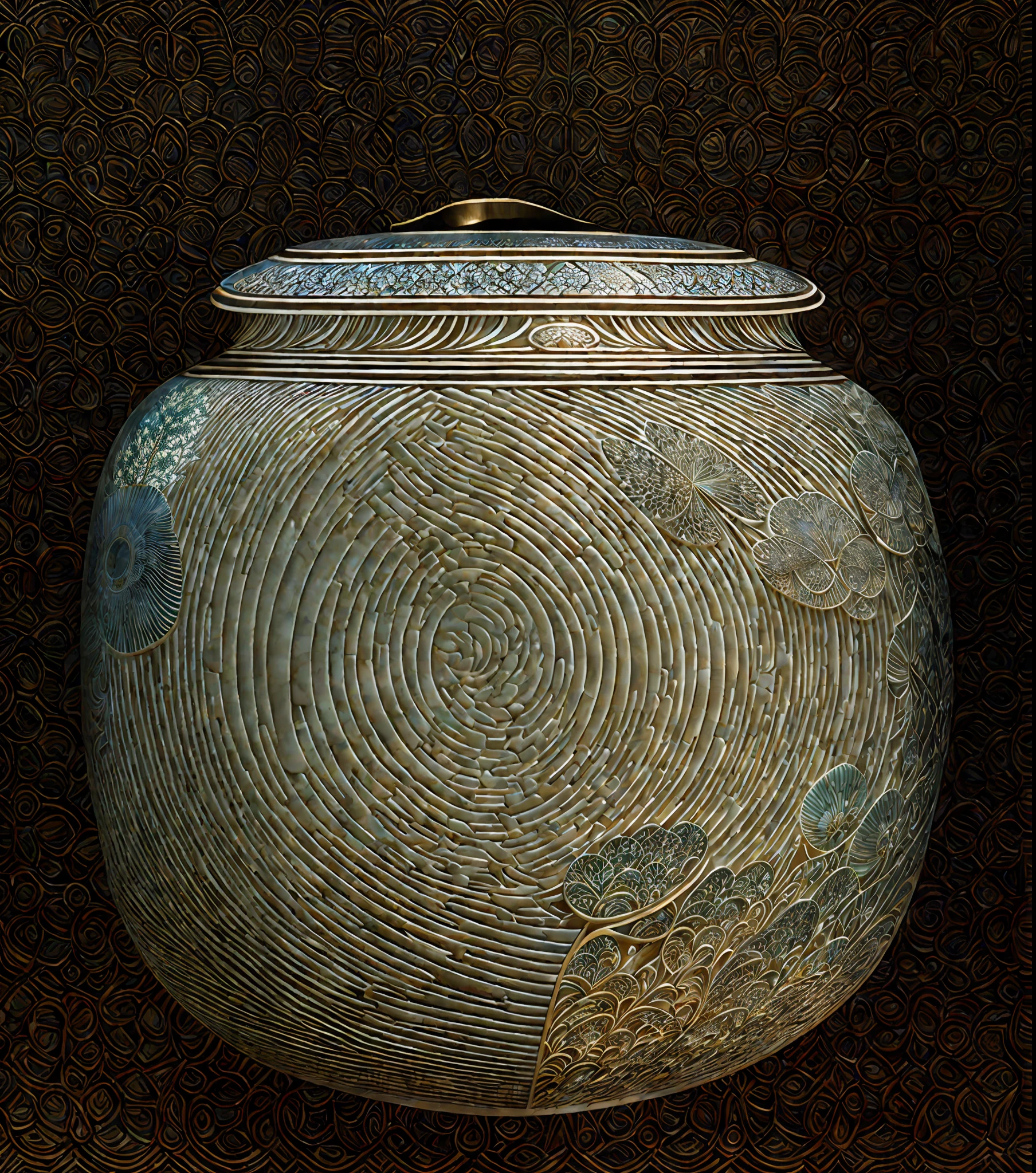 "The Midjourney Multiverse" is highly detailed carvings on porcelain, Japanese style, partially glazed, wood-burning, art gallery