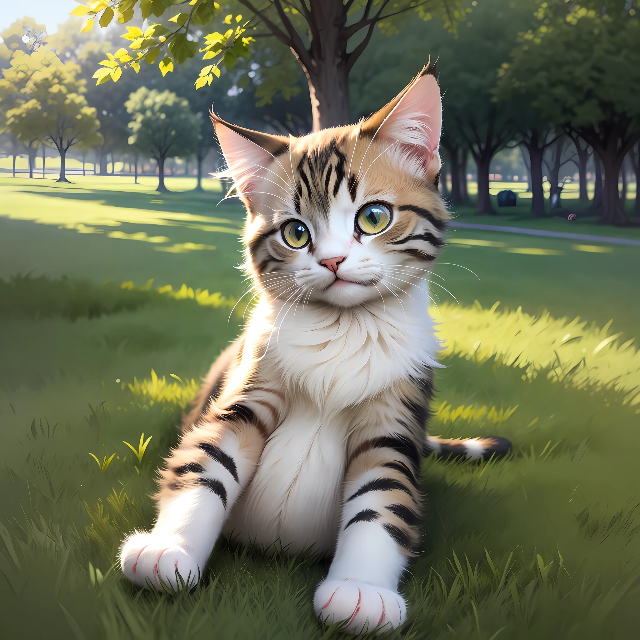 Cute cat rolling on the lawn.