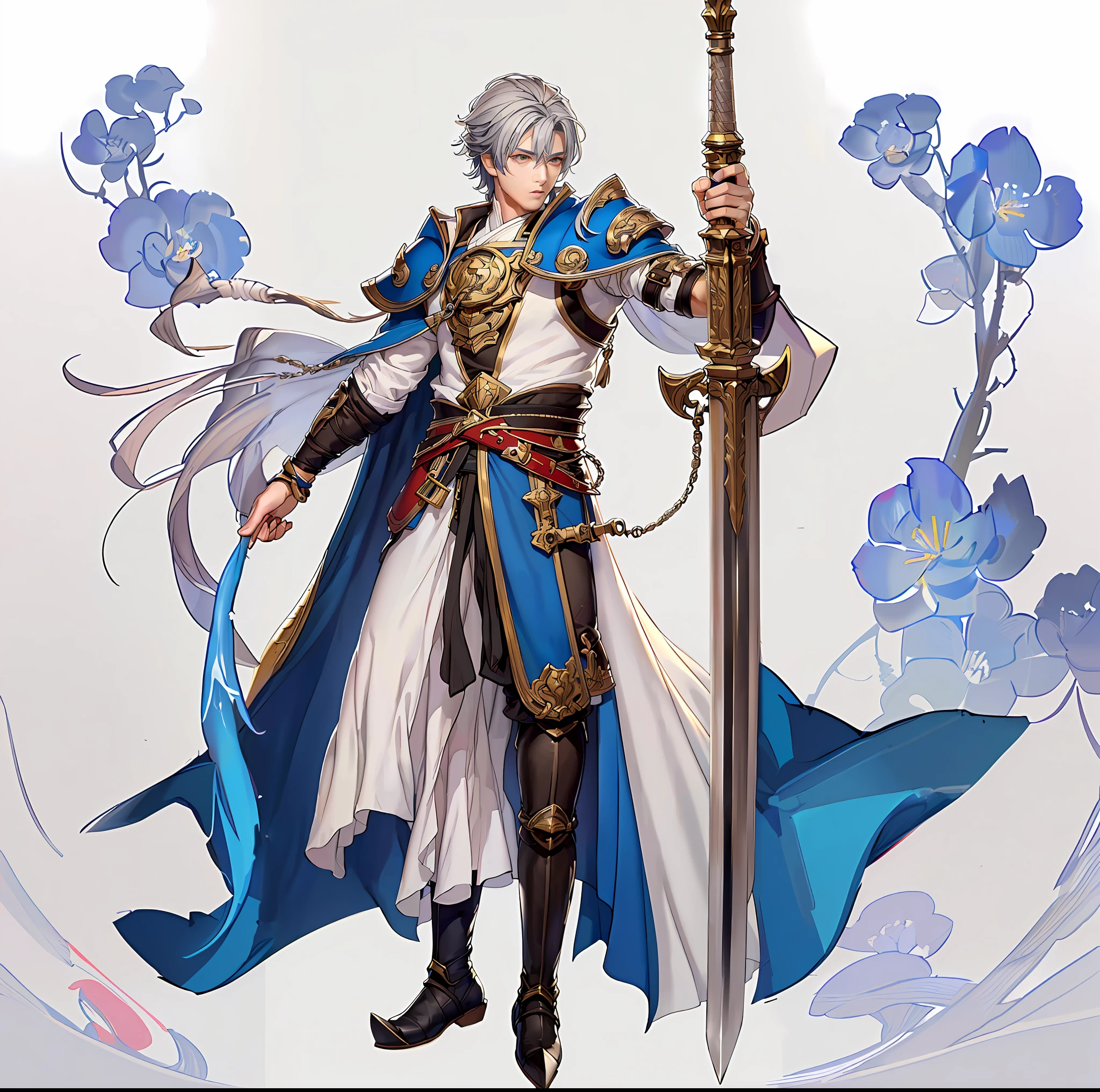a close up of a person holding a sword and a sword, keqing from genshin impact, cleric, picture of a male cleric, zhongli from genshin impact, casimir art, male paladin, by Yang J, genshin impact character, epic exquisite character art, genshin, full portrait of magical knight, a human male paladin