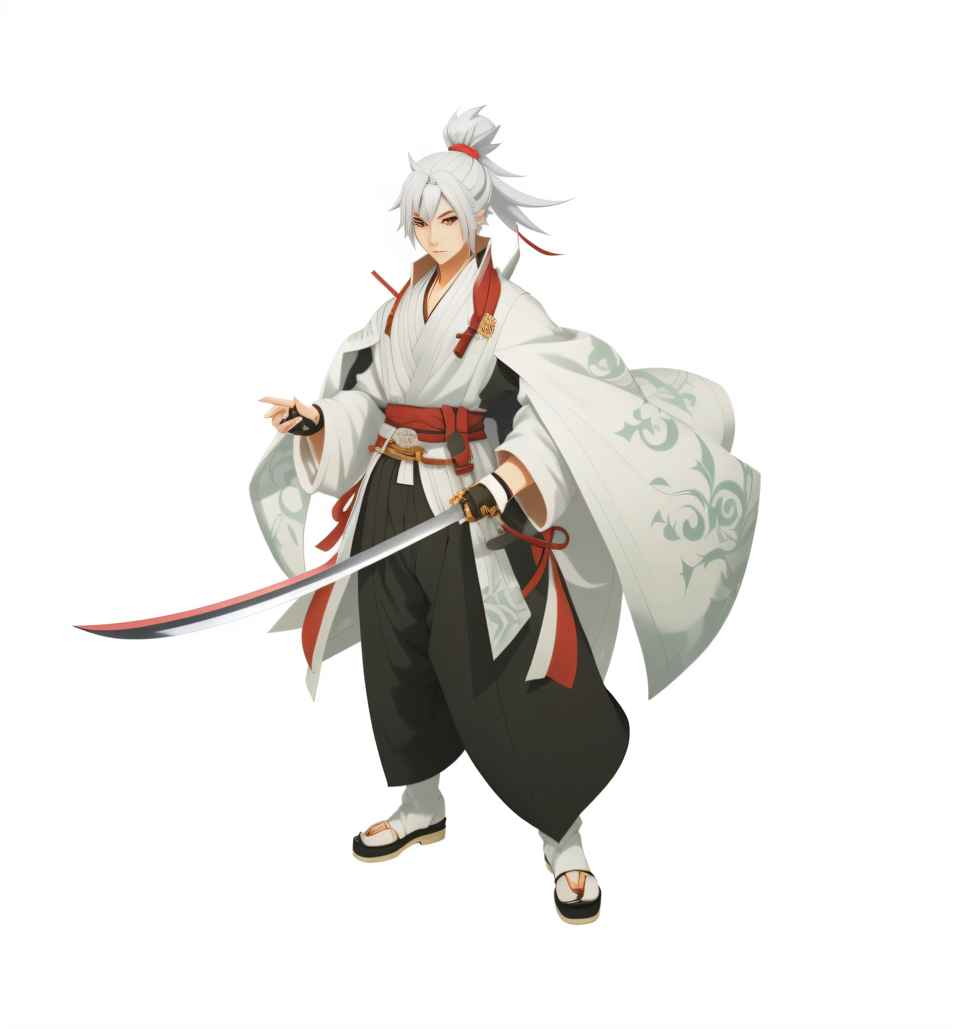 anime character with a sword and a robe holding a bag, onmyoji detailed art, onmyoji, onmyoji portrait, katana zero video game character, white haired deity, akiyuki shinbou, inspired by Tōshūsai Sharaku, official character art, yasuke 5 0 0 px models, fighting game character