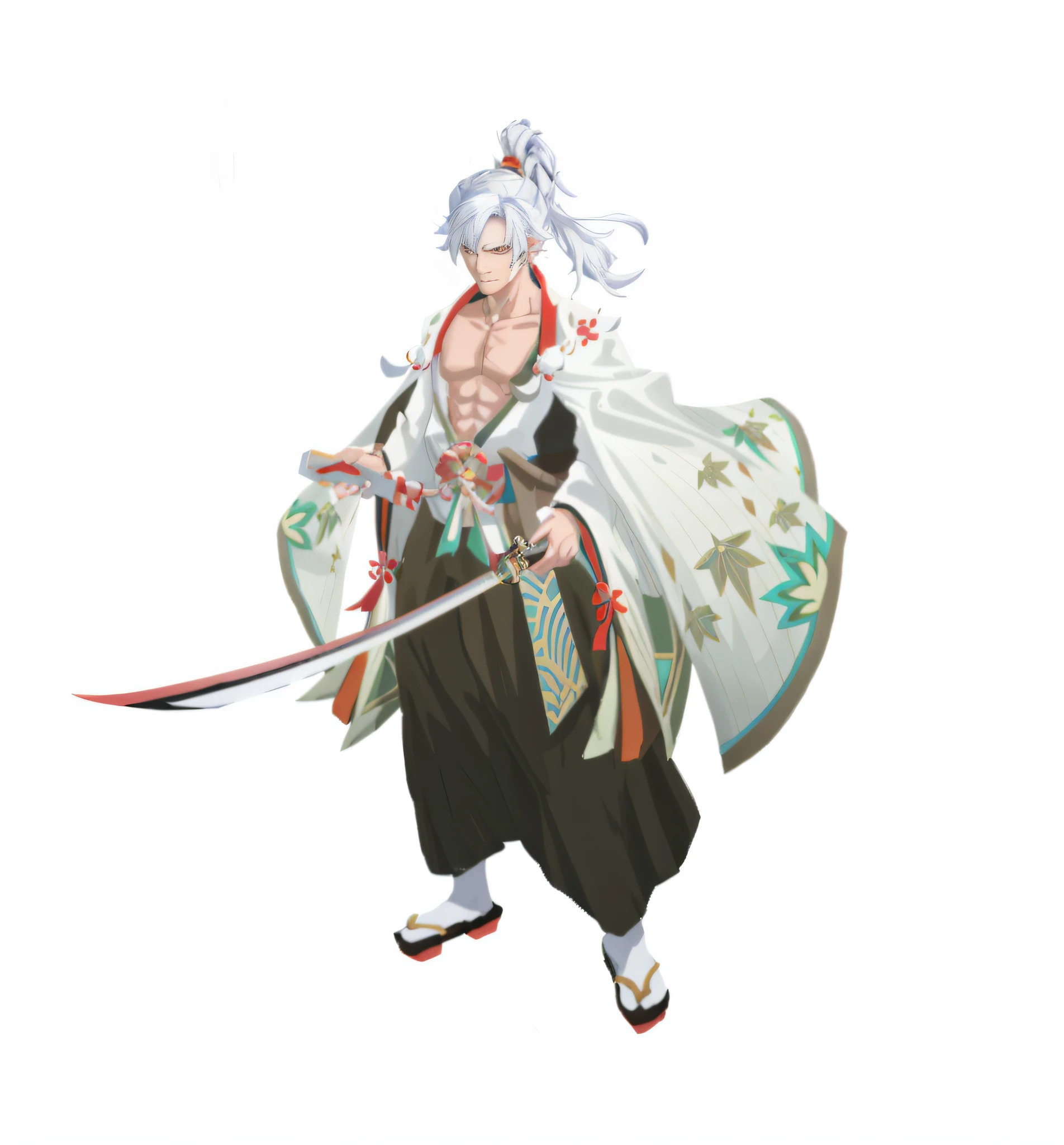 anime character with a sword and a robe holding a bag, onmyoji detailed art, onmyoji, onmyoji portrait, katana zero video game character, white haired deity, akiyuki shinbou, inspired by Tōshūsai Sharaku, official character art, yasuke 5 0 0 px models, fighting game character