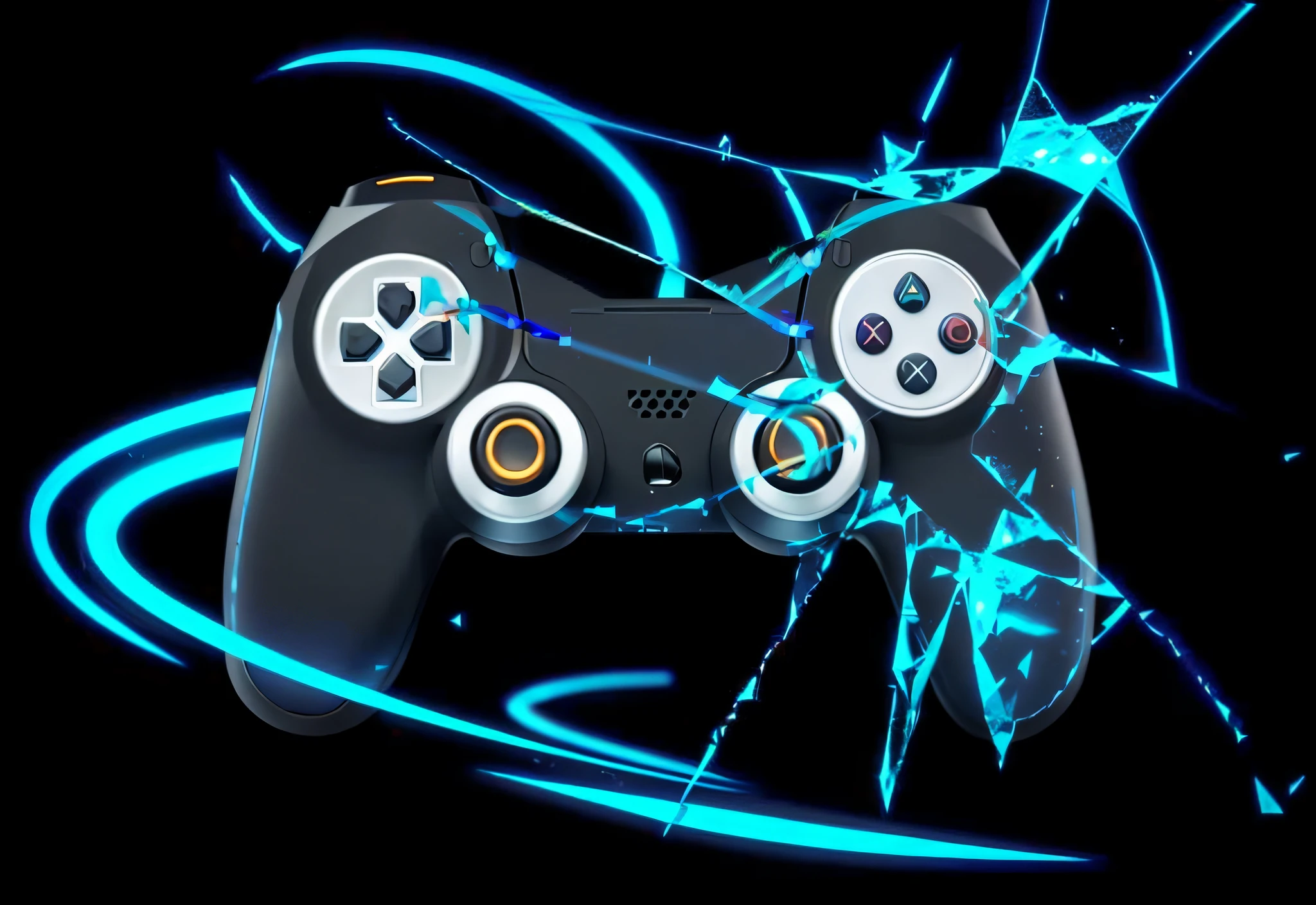 a close up of a video game controller with a broken glass, for ps5, playstation 6, video game control, gaming, video - game, gamin, controllers, plays videogames, video game, playstation 5, gamer themed, mobile game style, videogame, gamer, playstation, ps 5, ps5, controller, video game consoles, video game digital art