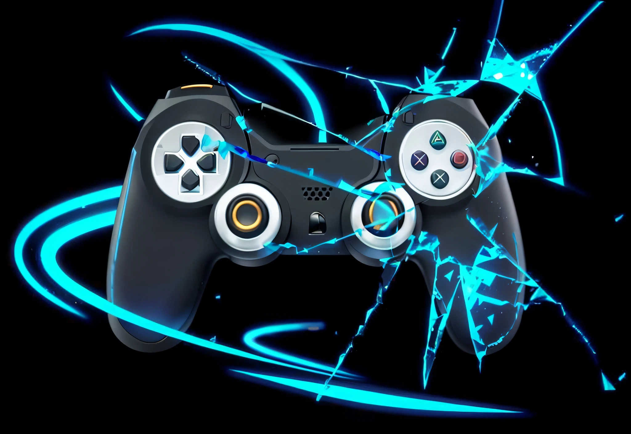 a close up of a video game controller with a broken glass, for ps5, playstation 6, video game control, gaming, video - game, gamin, controllers, plays videogames, video game, playstation 5, gamer themed, mobile game style, videogame, gamer, playstation, ps 5, ps5, controller, video game consoles, video game digital art