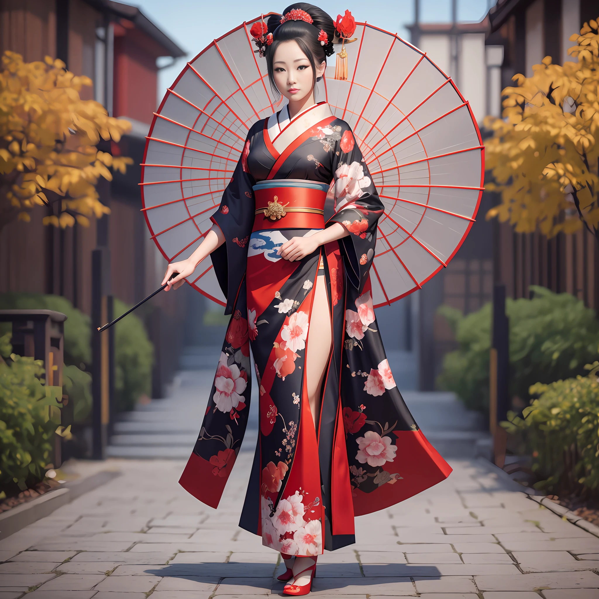 a highly detailed full body portrait of a geisha. 8k, octane render, Intricate hyperdetails, Symmetrical --auto --s2